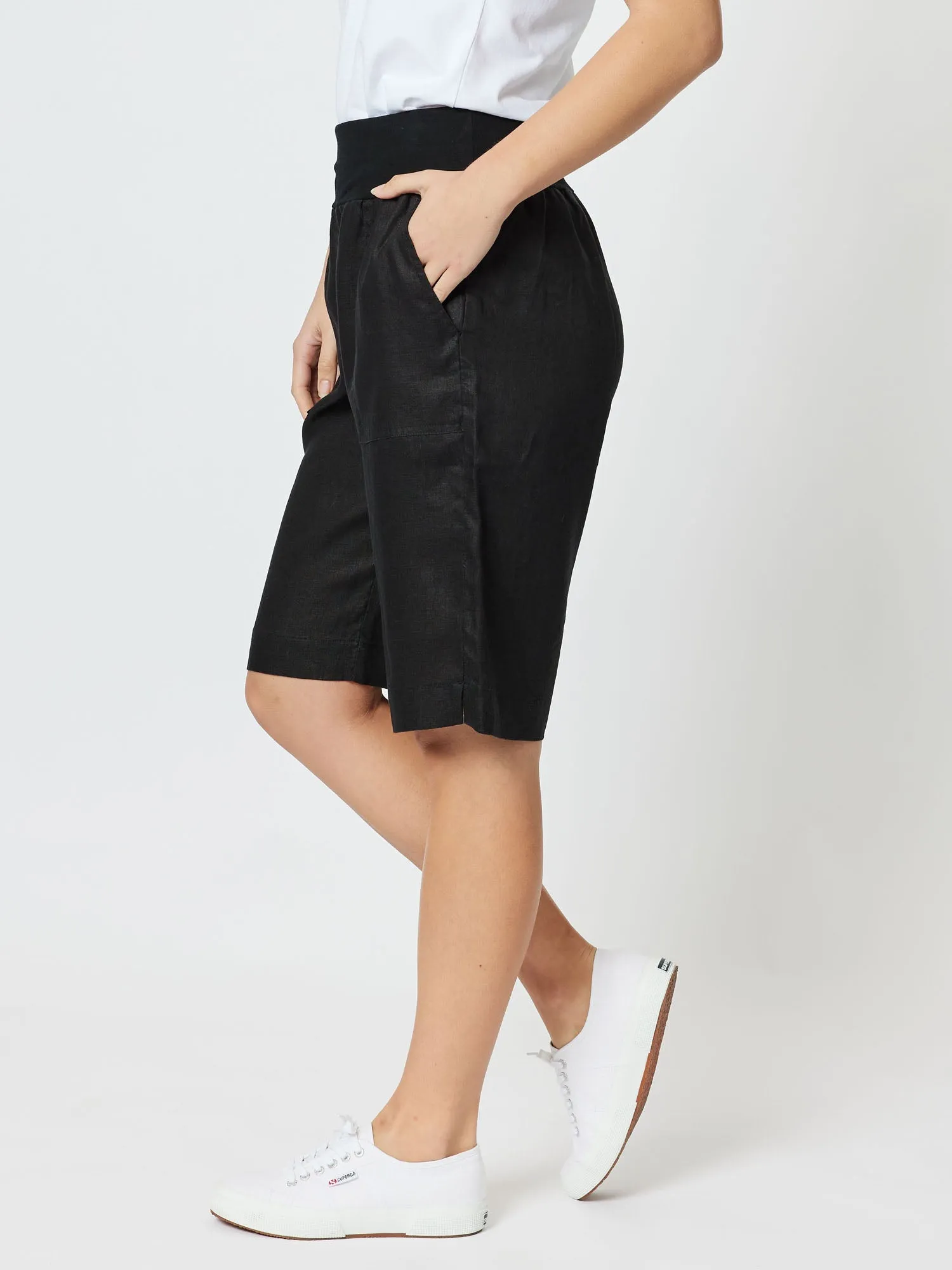 Stretch Waist Linen Short - Black sold by RC & Co product image thumbnail 3