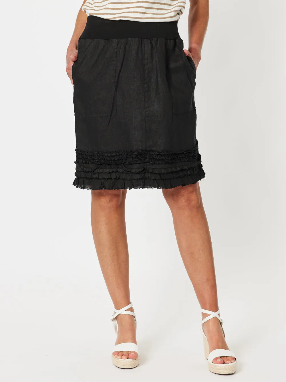 Mimi Linen Ruffle Hem Skirt - Black sold by RC & Co