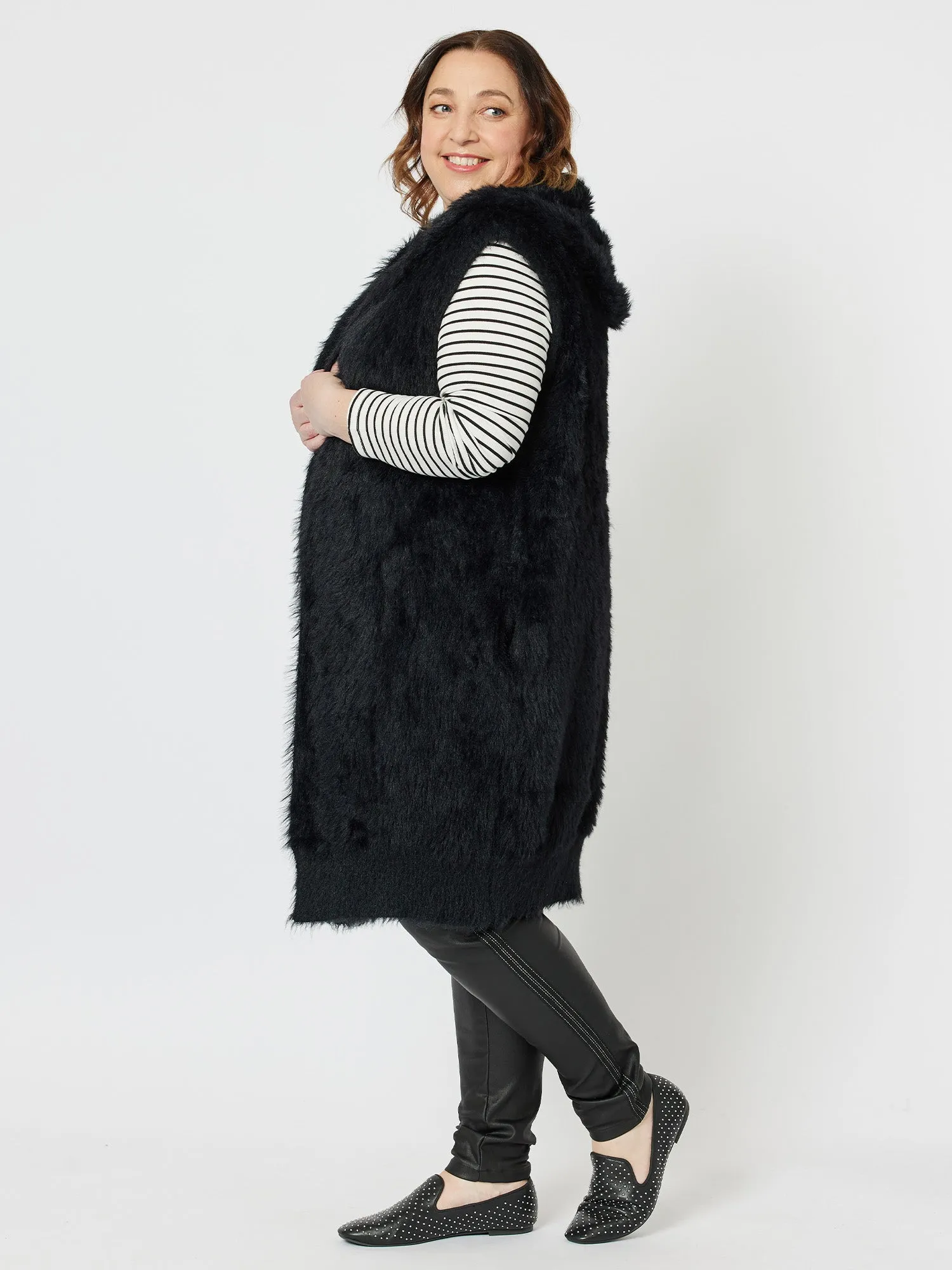 Feather Knit Longline Hooded Vest - Black sold by RC & Co product image thumbnail 2