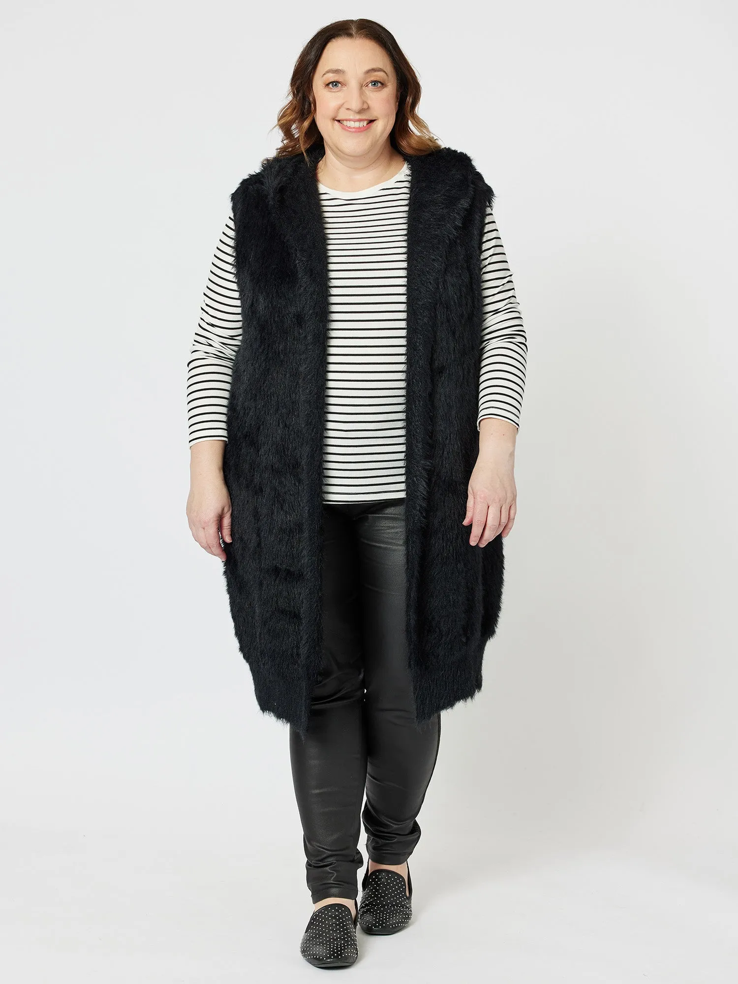 Feather Knit Longline Hooded Vest - Black sold by RC & Co product image thumbnail 5