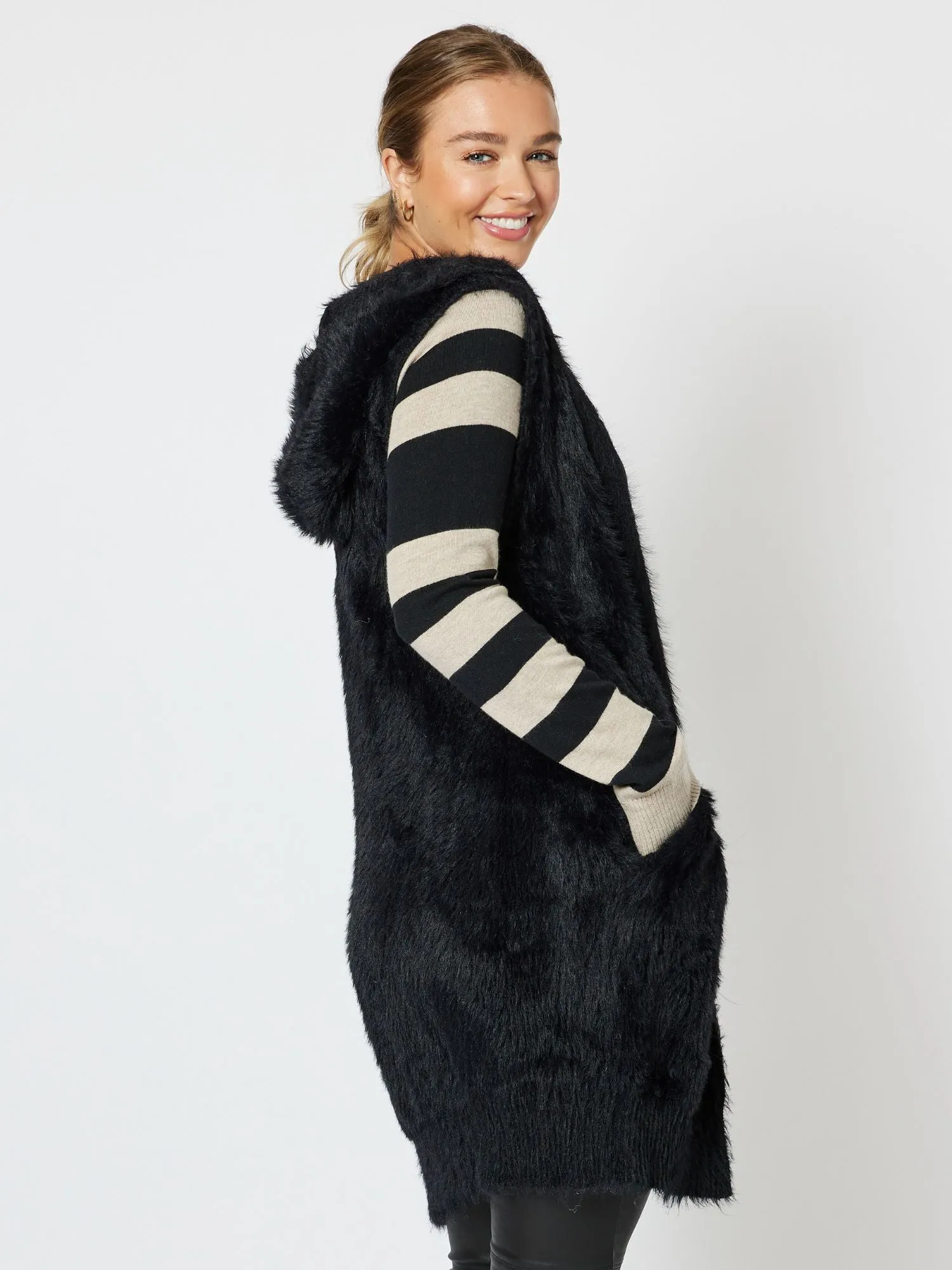 Feather Knit Longline Hooded Vest - Black sold by RC & Co product image thumbnail 3