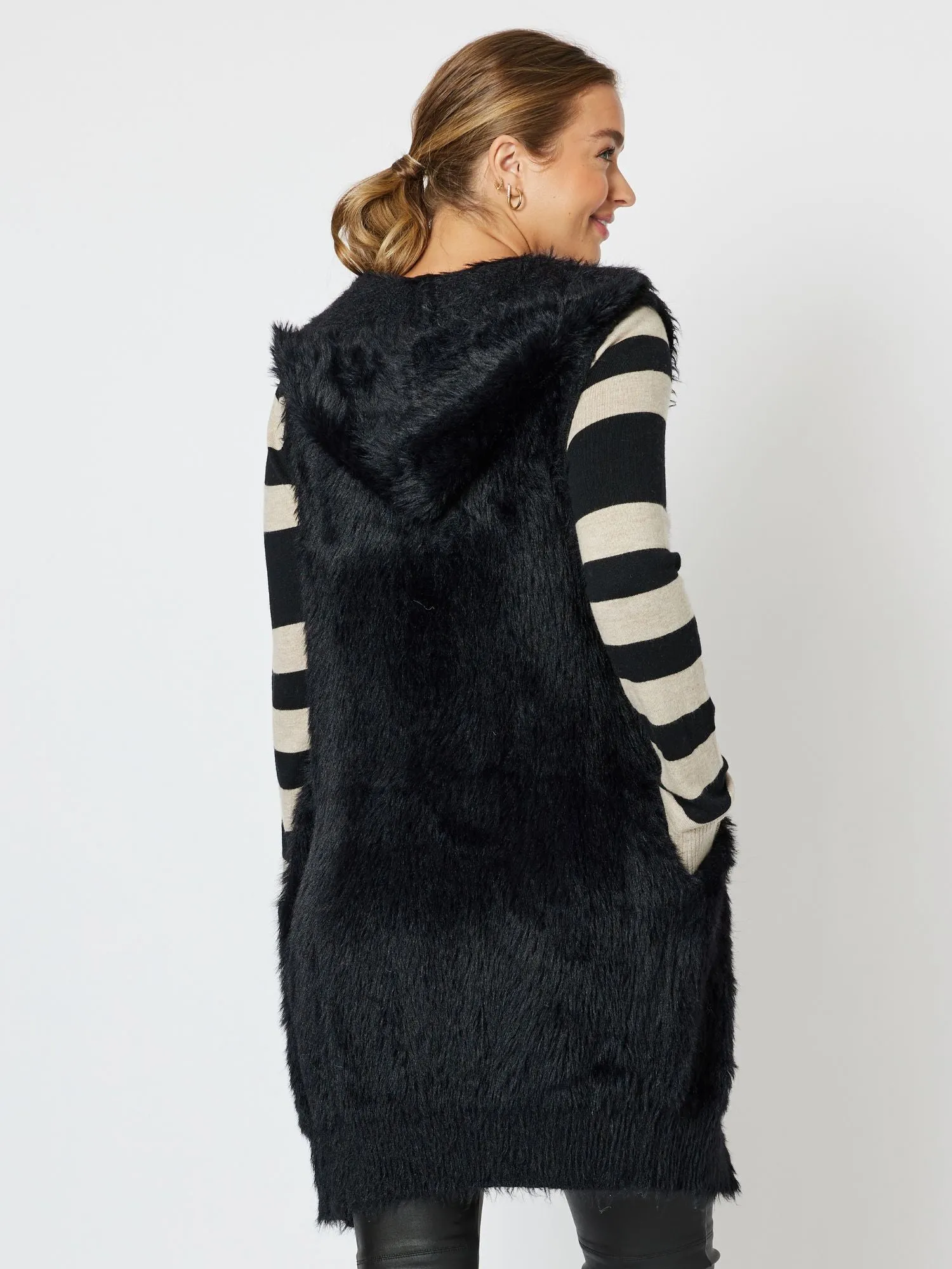 Feather Knit Longline Hooded Vest - Black sold by RC & Co product image thumbnail 4