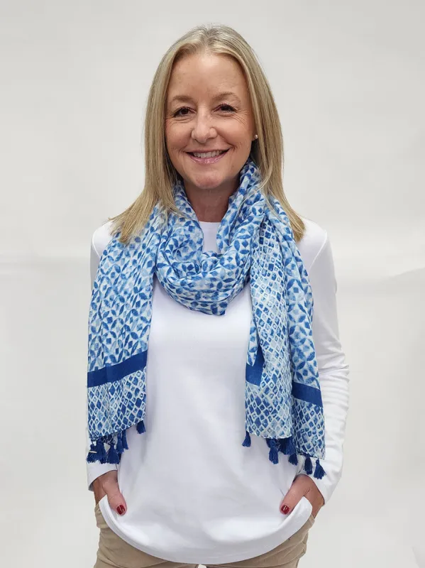 Tile Print Scarf - Blue sold by RC & Co