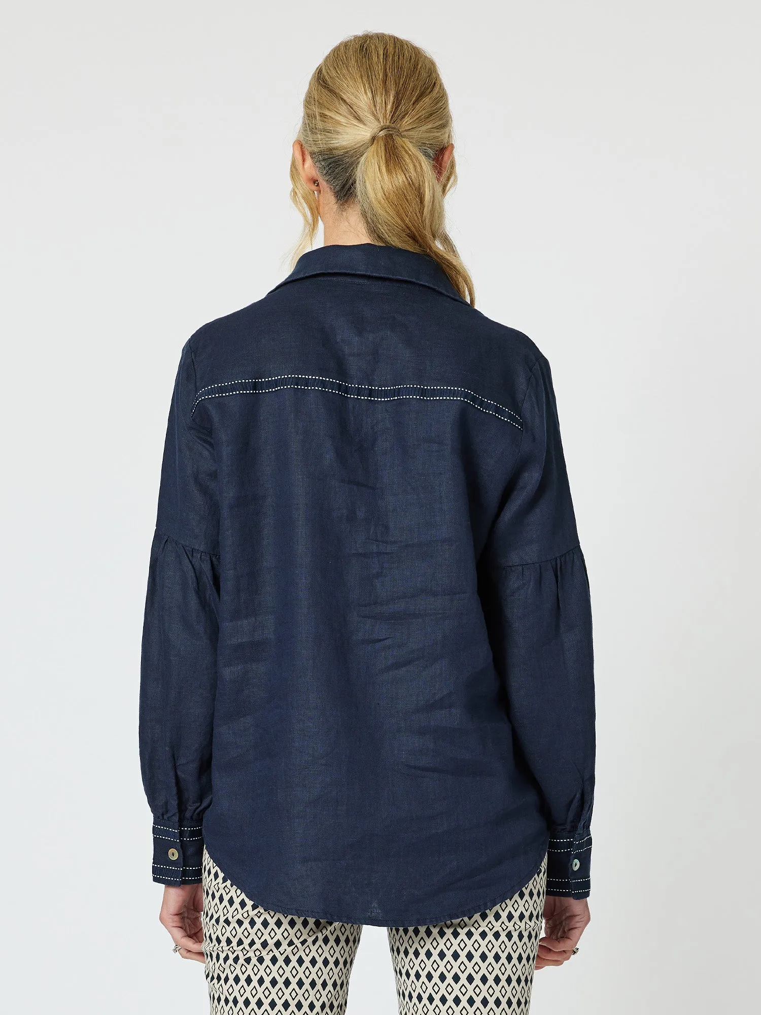 Eliza Linen Shirt - Navy sold by RC & Co product image thumbnail 3