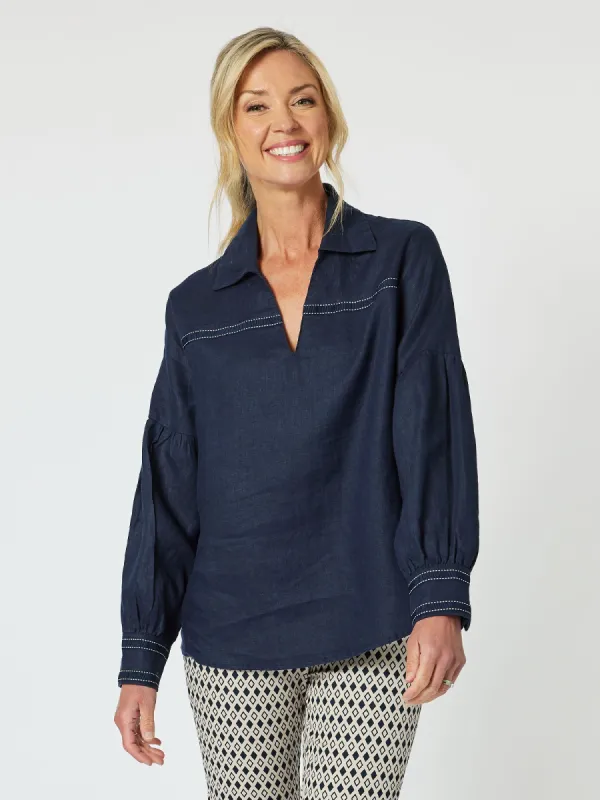 Eliza Linen Shirt - Navy sold by RC & Co