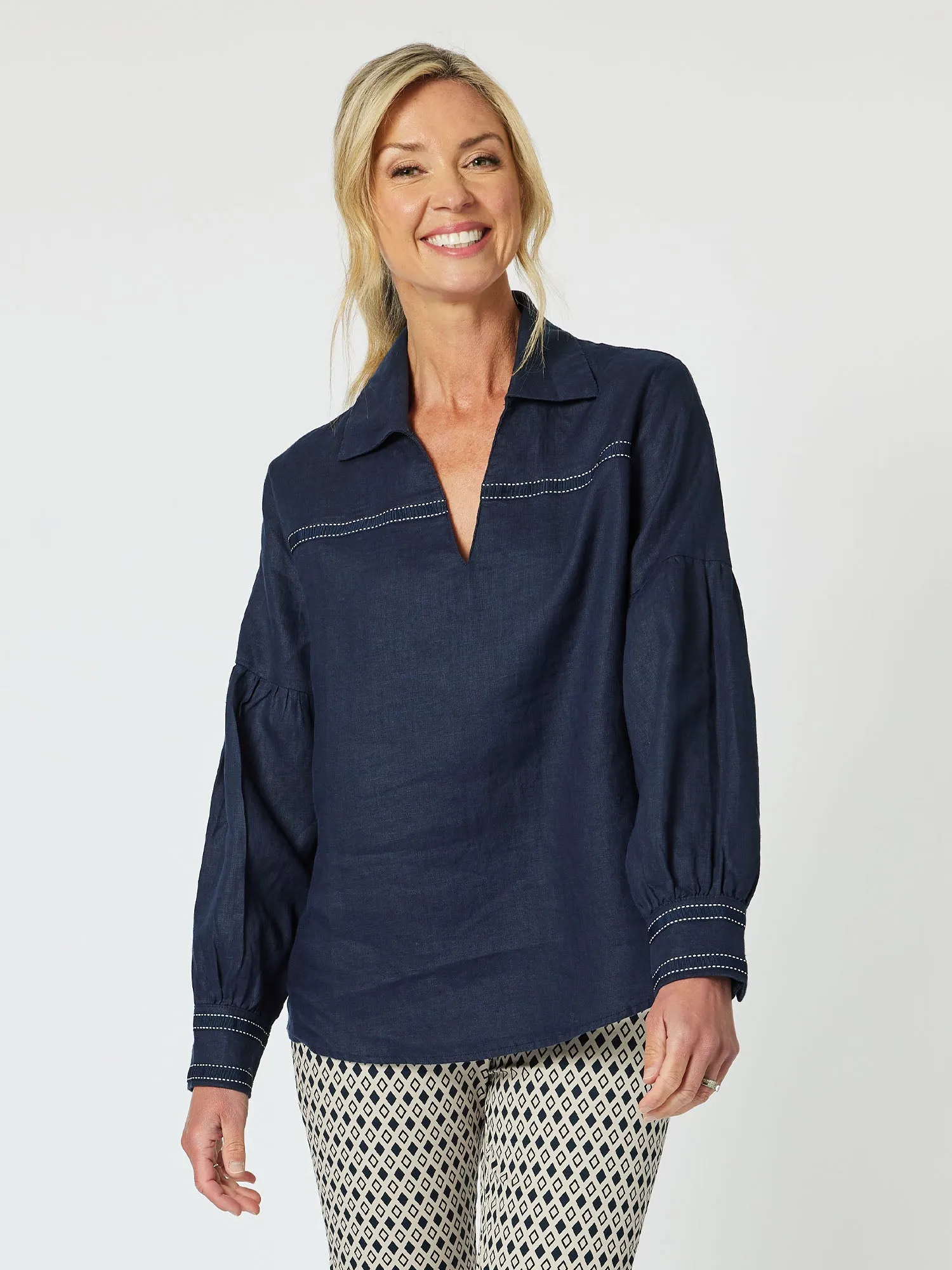 Eliza Linen Shirt - Navy sold by RC & Co