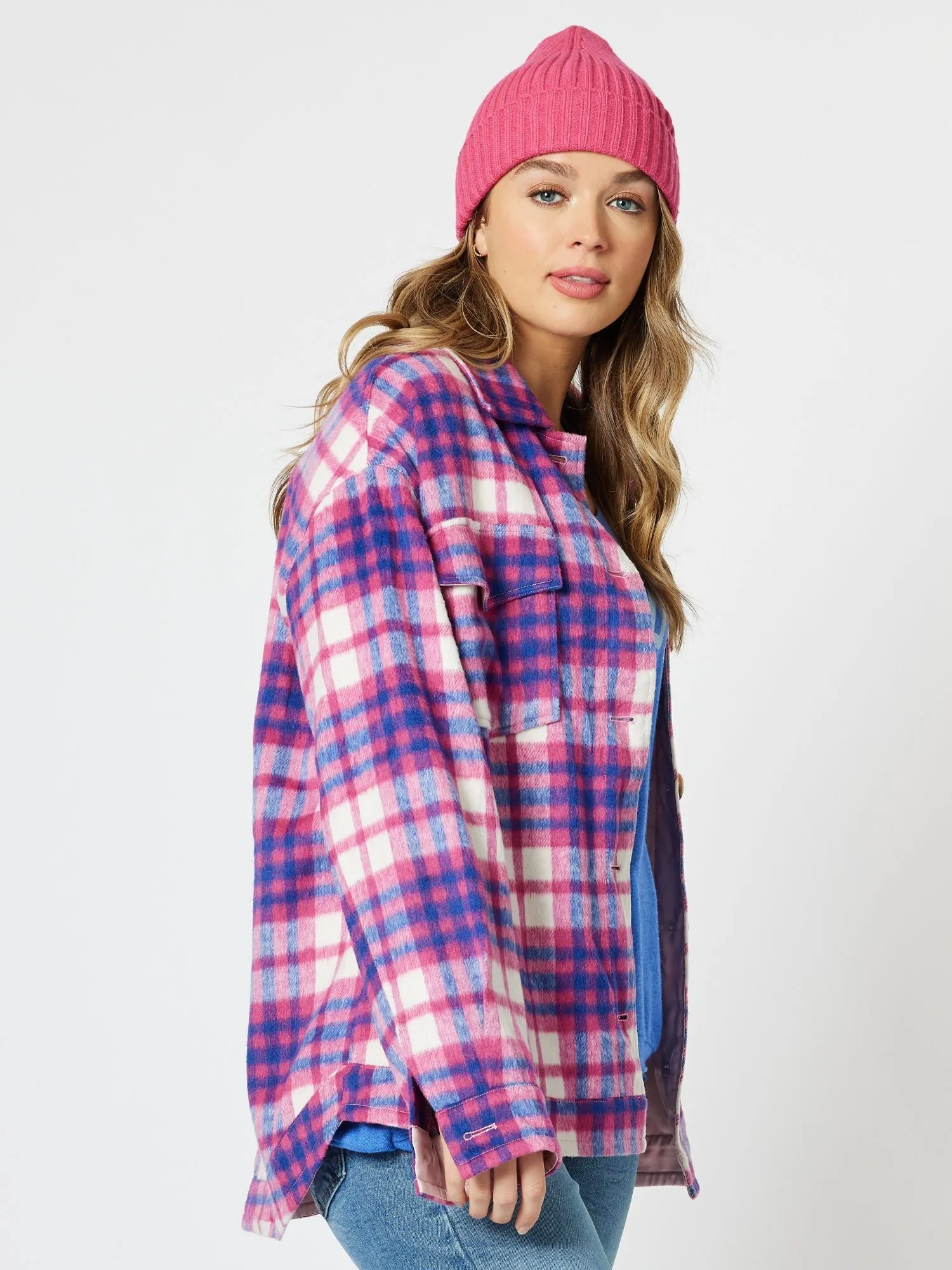 Brooklyn Check Melton Shacket - Pink sold by RC & Co product image thumbnail 3