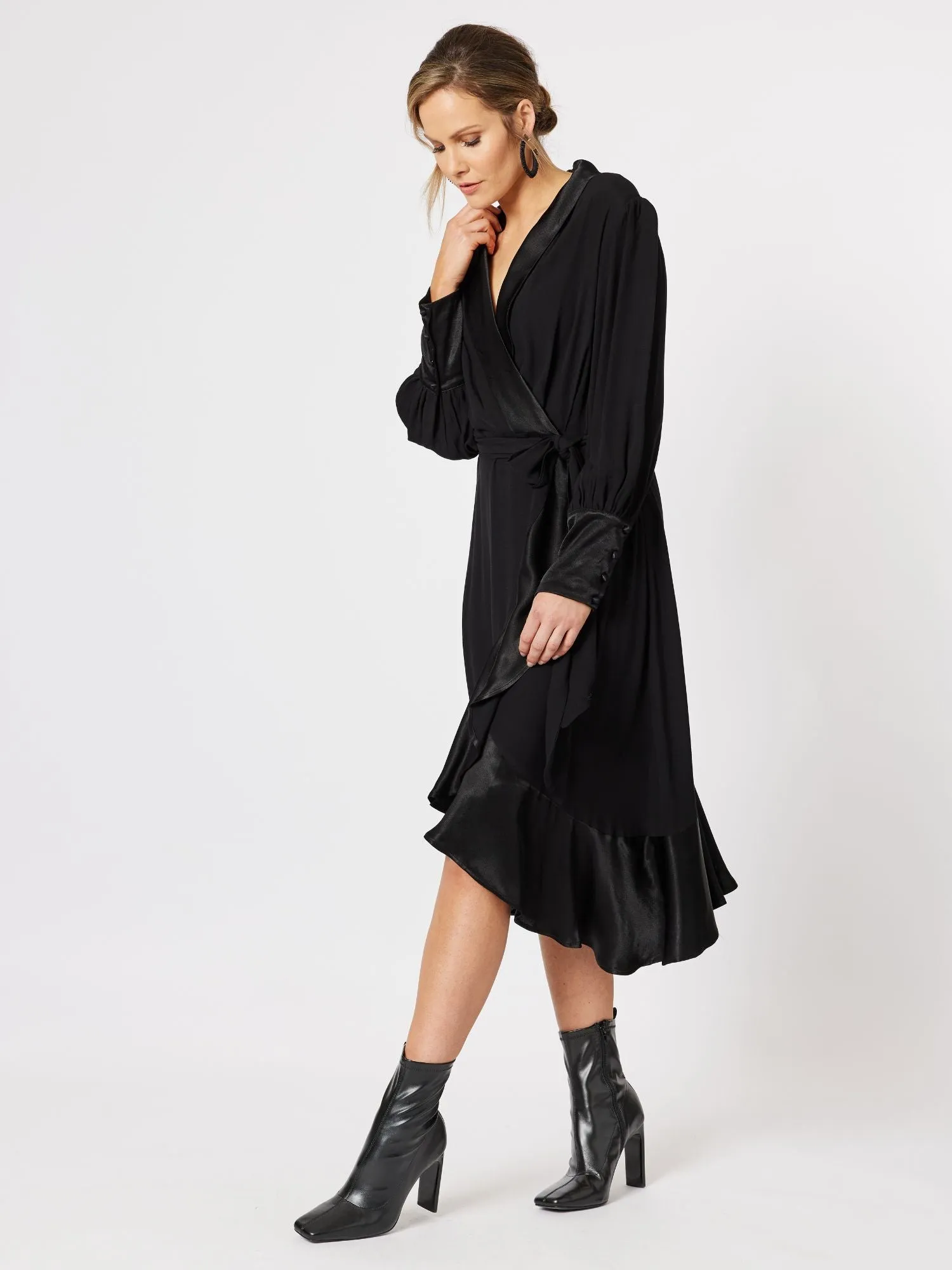 Tuxedo Satin Wrap Dress - Black sold by RC & Co product image thumbnail 2