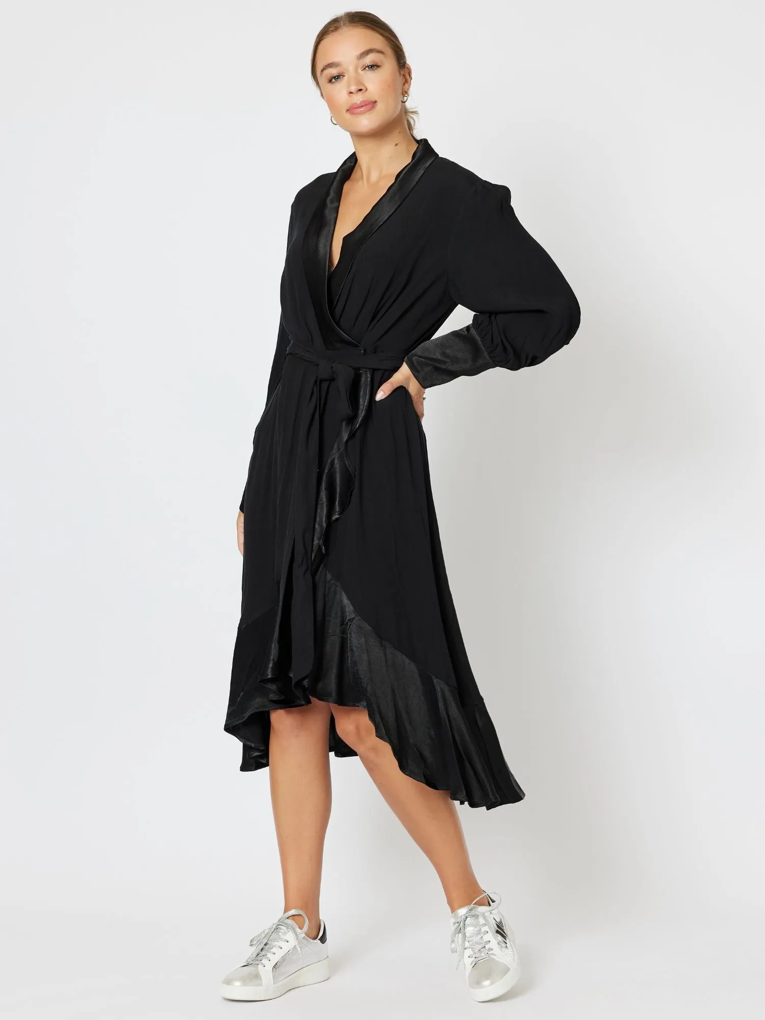 Tuxedo Satin Wrap Dress - Black sold by RC & Co product image thumbnail 3