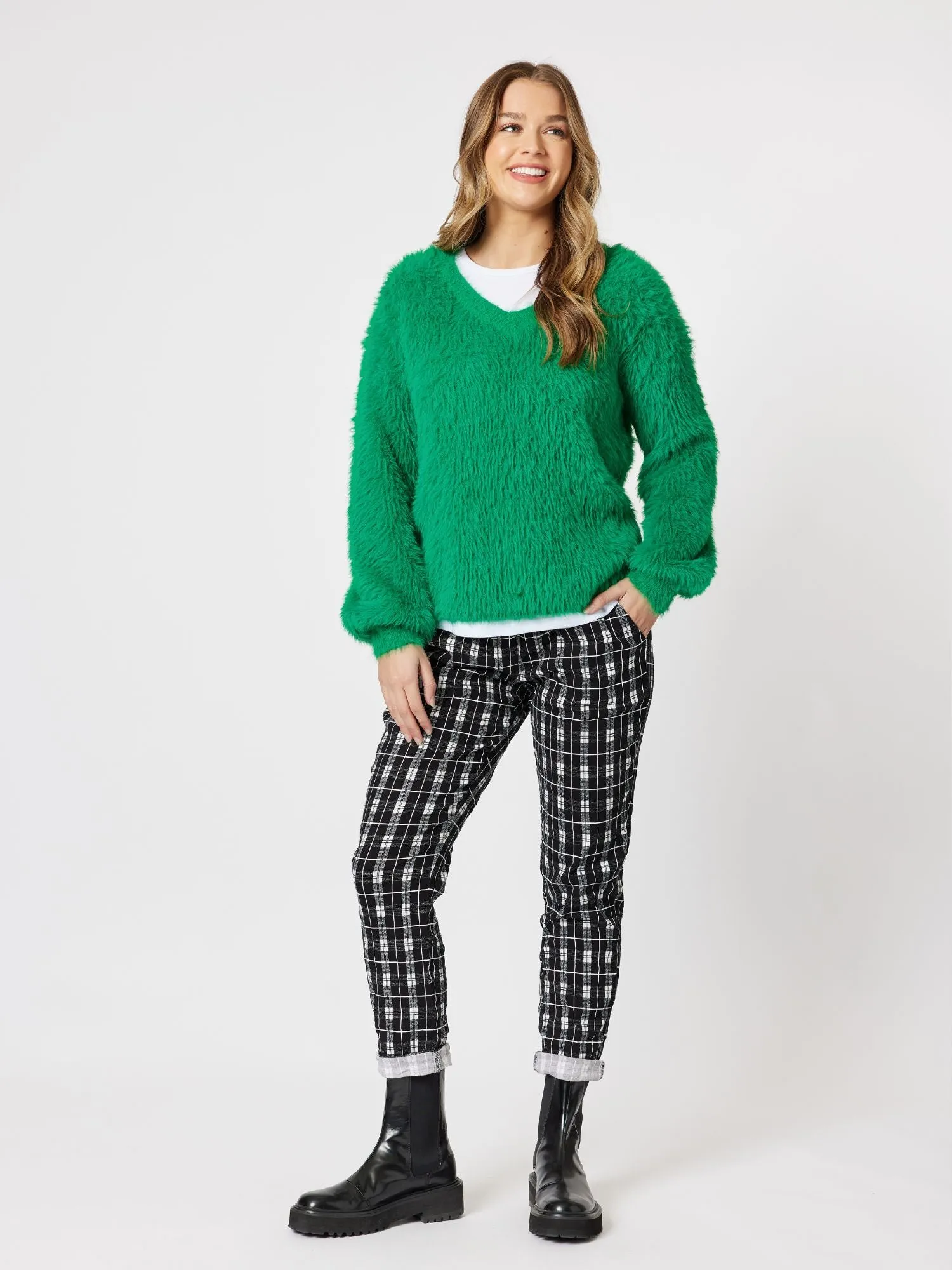 Fluffy V-Neck Knit Jumper - Green sold by RC & Co product image thumbnail 2