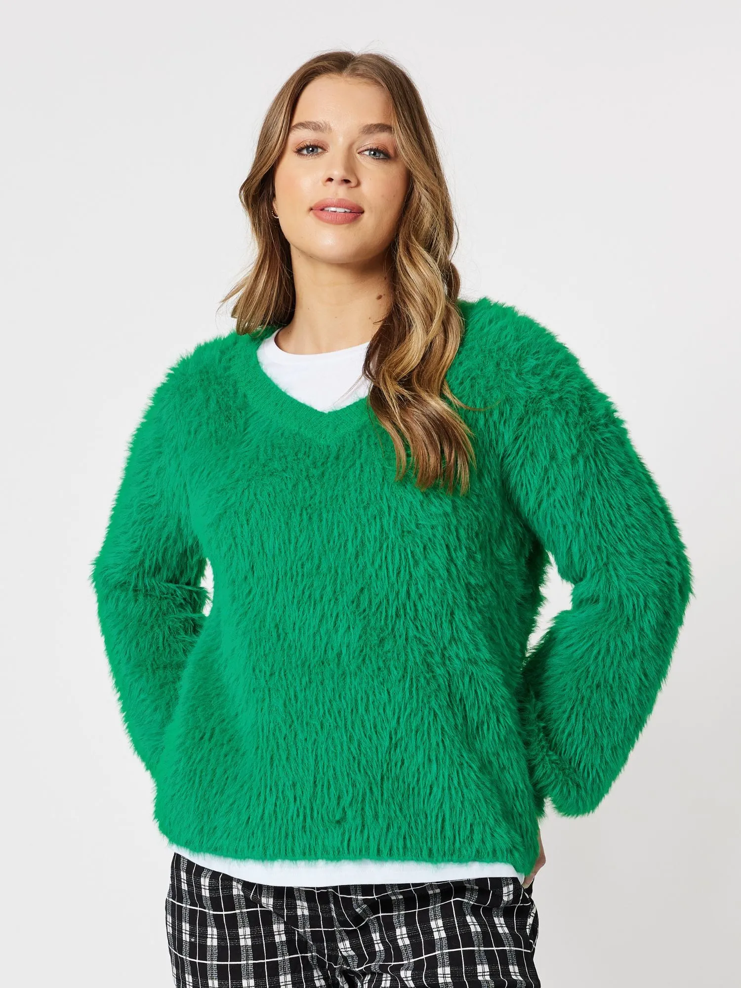 Fluffy V-Neck Knit Jumper - Green sold by RC & Co product image thumbnail 3