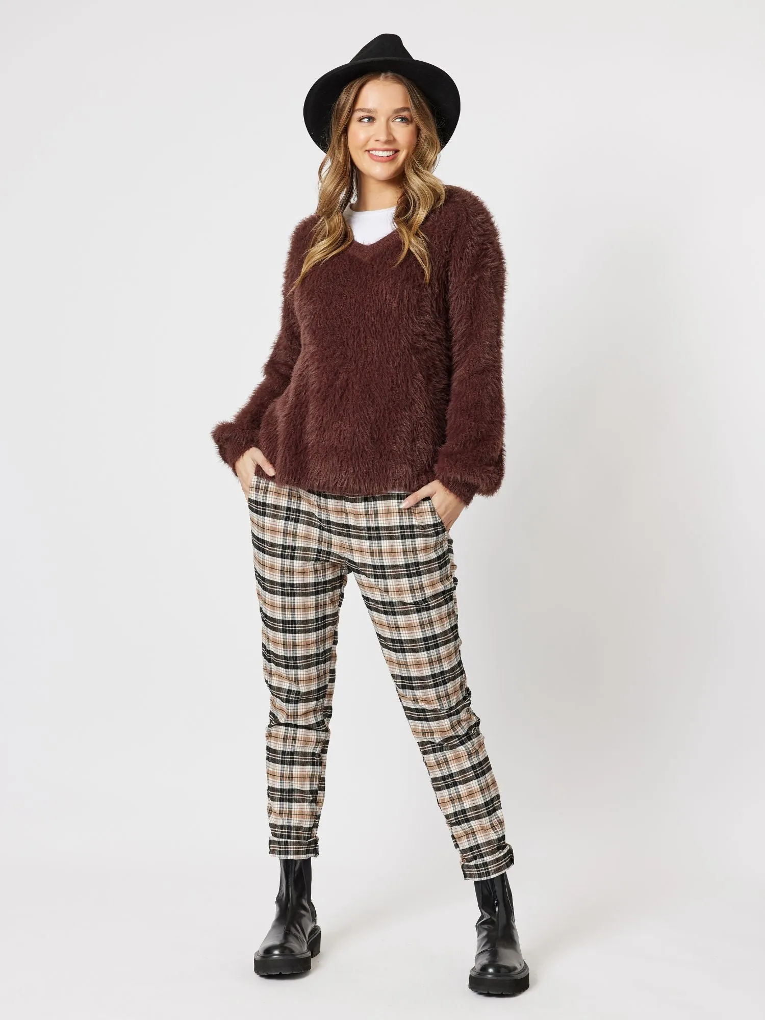 Fluffy V-Neck Knit Jumper - Chocolate sold by RC & Co product image thumbnail 4