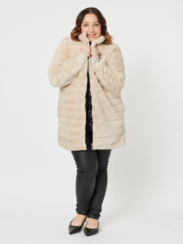 Princess Faux Fur Longline Jacket - Champagne sold by RC & Co