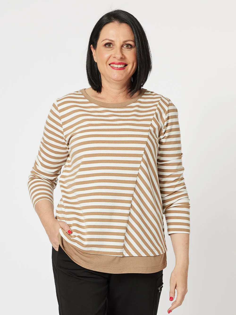 Sarah Stripe Long Sleeve Top - Caramel sold by RC & Co