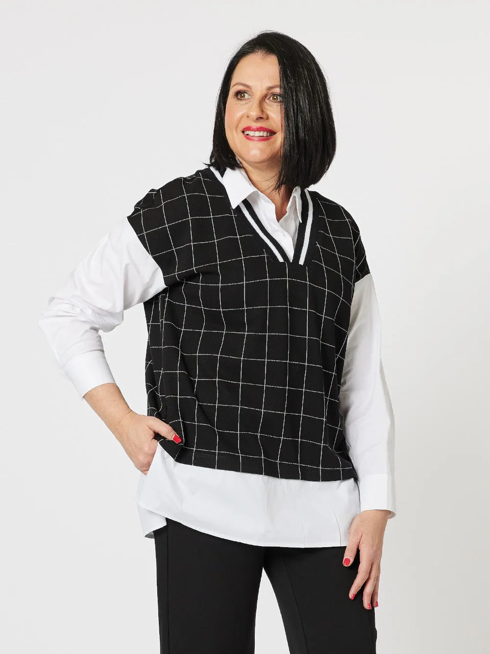 Harper V Neck 2 In 1 Top - Black sold by RC & Co