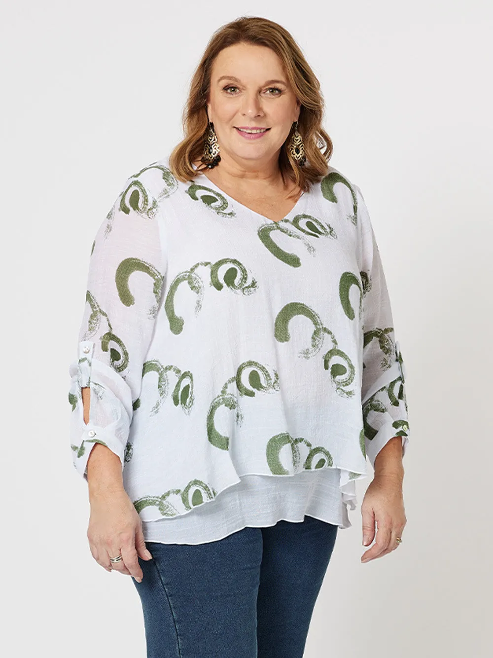 Abstract Print Layered Tunic - Khaki sold by RC & Co