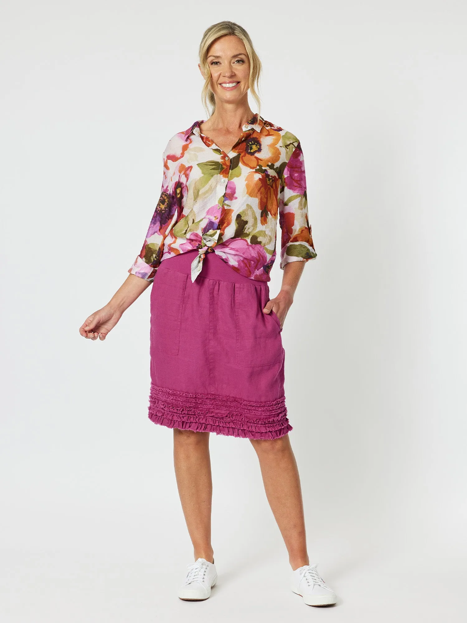 Ruffle Hem Linen Skirt - Magenta sold by RC & Co product image thumbnail 2