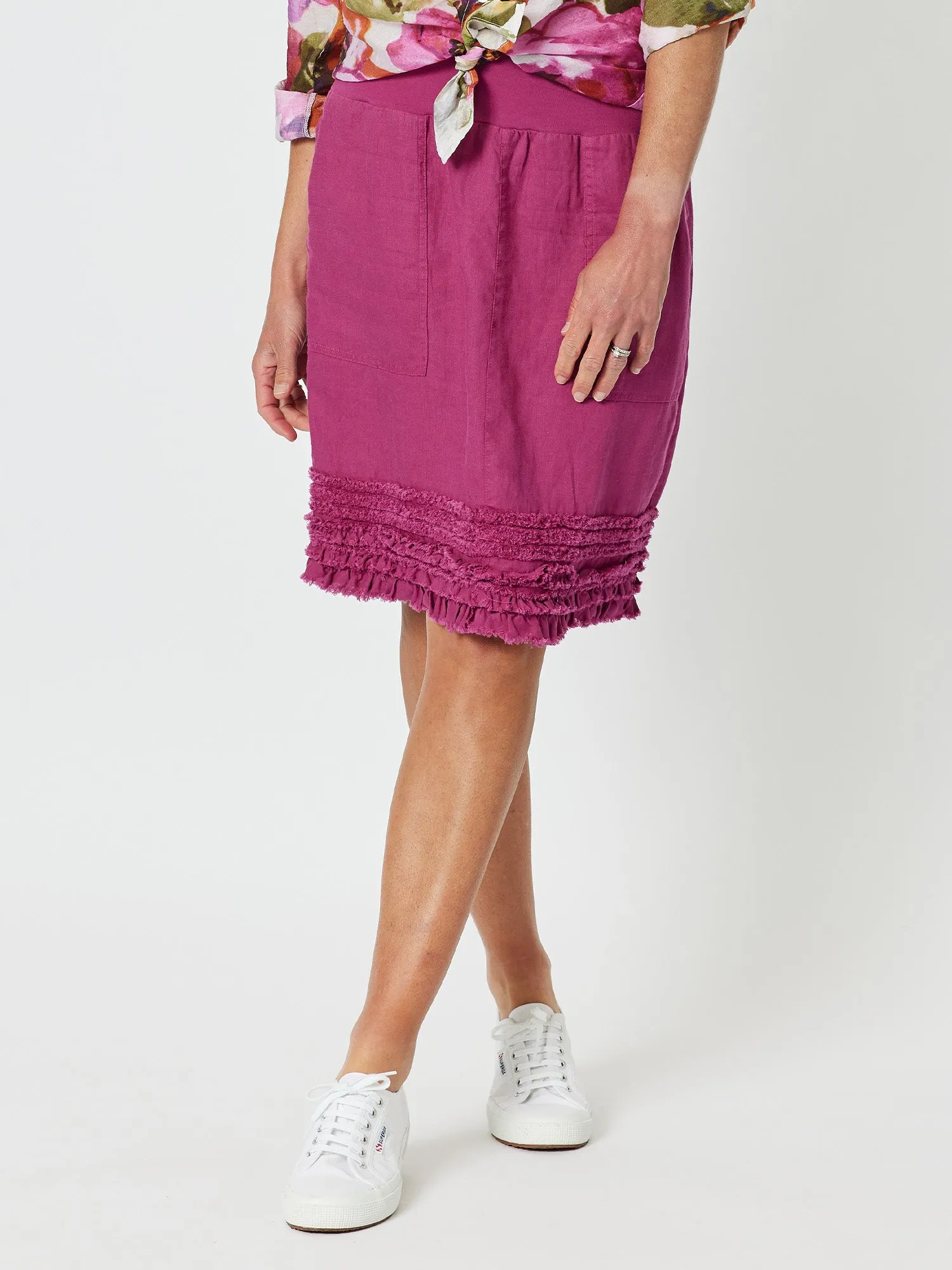 Ruffle Hem Linen Skirt - Magenta sold by RC & Co