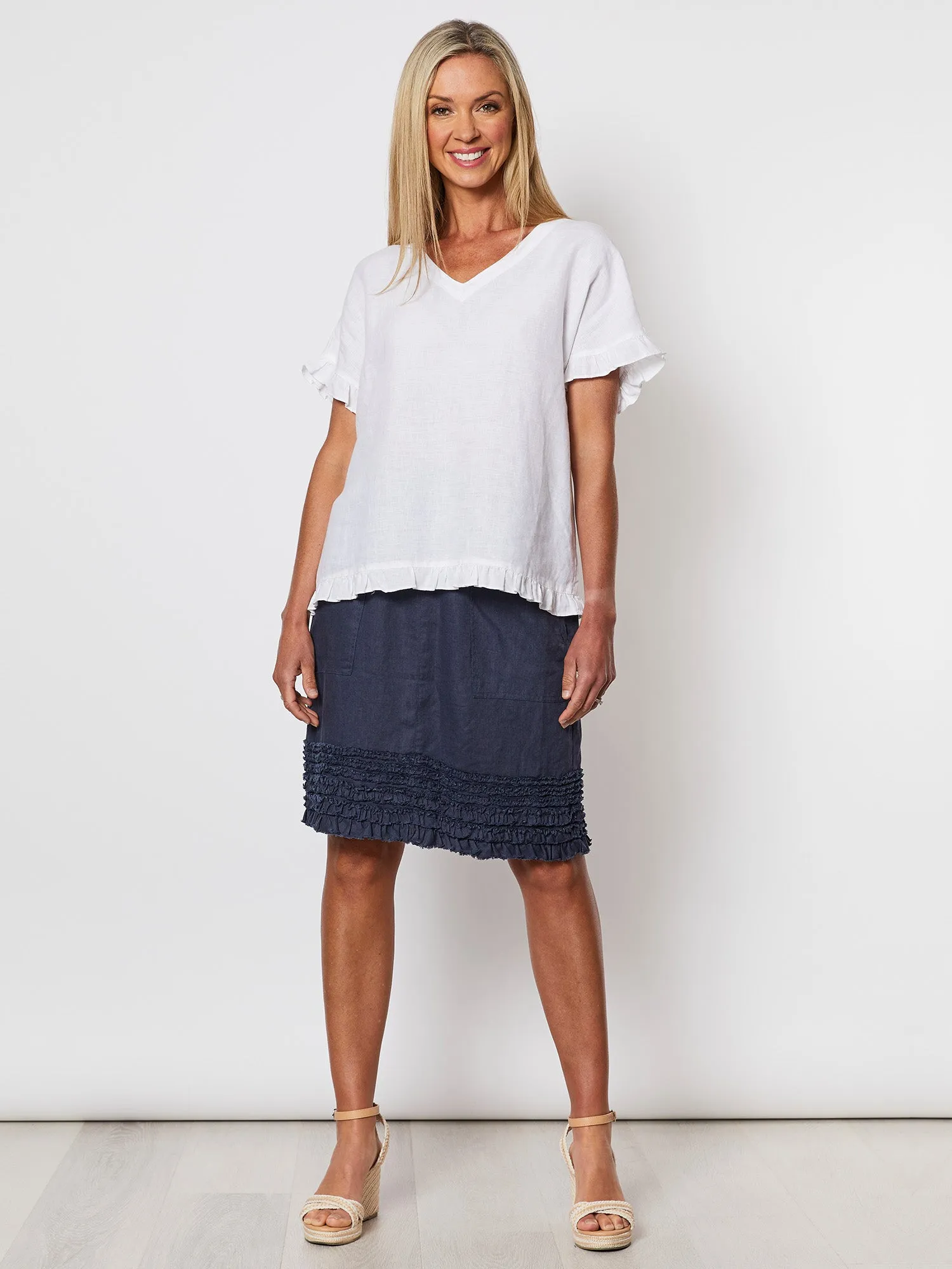 Ruffle Hem Linen Top - White sold by RC & Co product image thumbnail 4