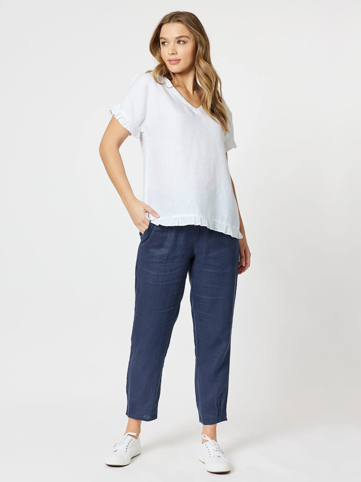 Ruffle Hem Linen Top - White sold by RC & Co product image thumbnail 2