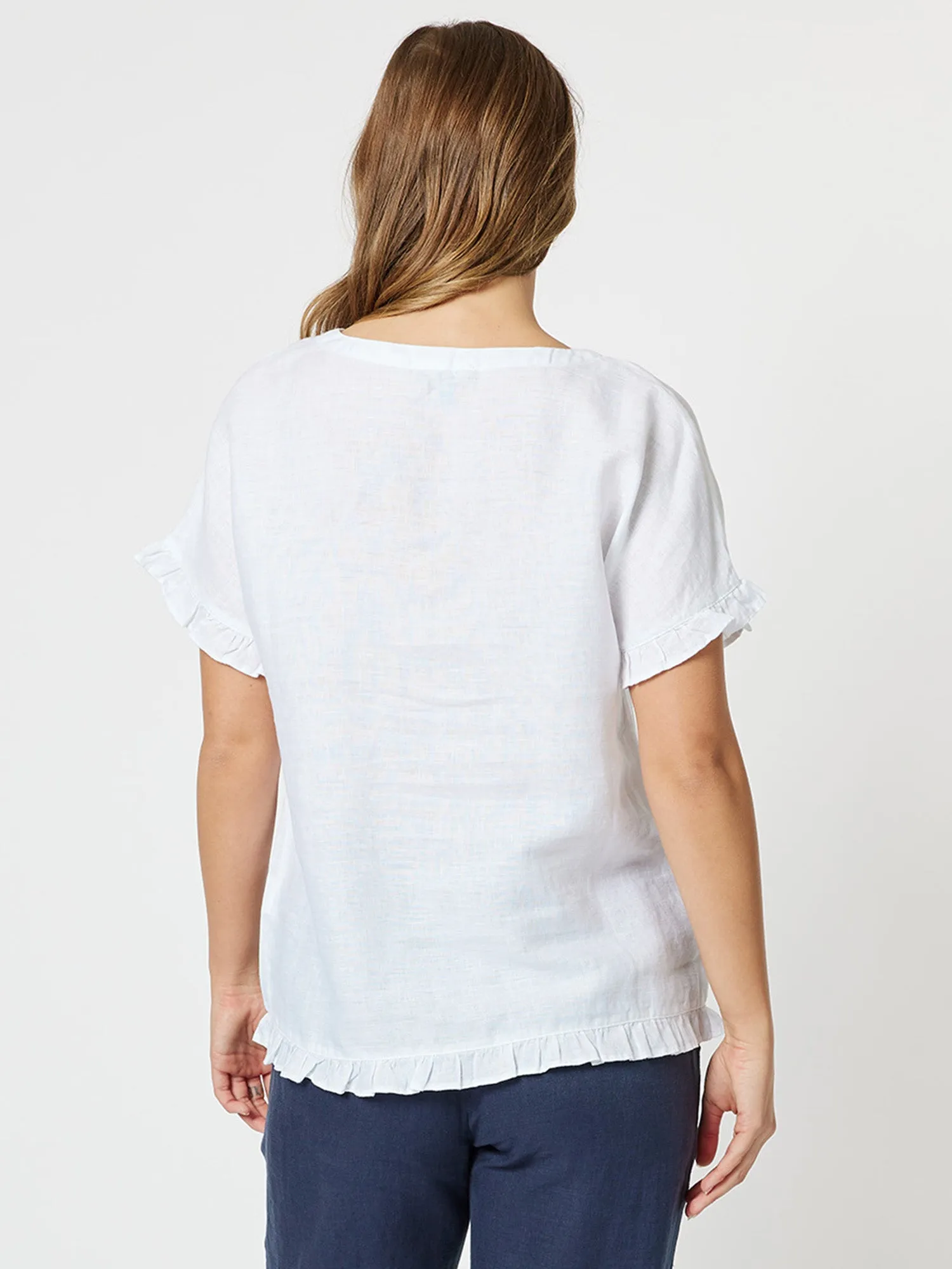 Ruffle Hem Linen Top - White sold by RC & Co product image thumbnail 5