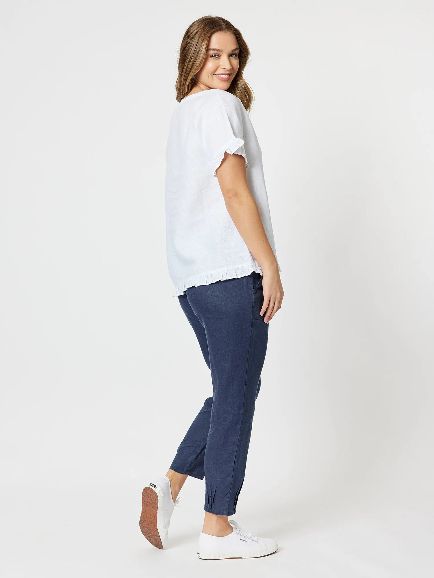 Ruffle Hem Linen Top - White sold by RC & Co product image thumbnail 3