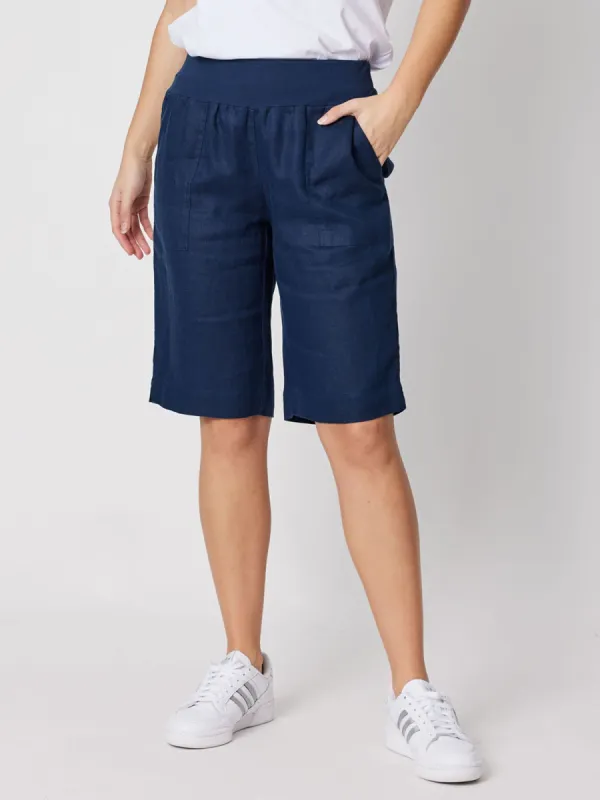 Ribbed Waist Linen Short - Marine sold by RC & Co