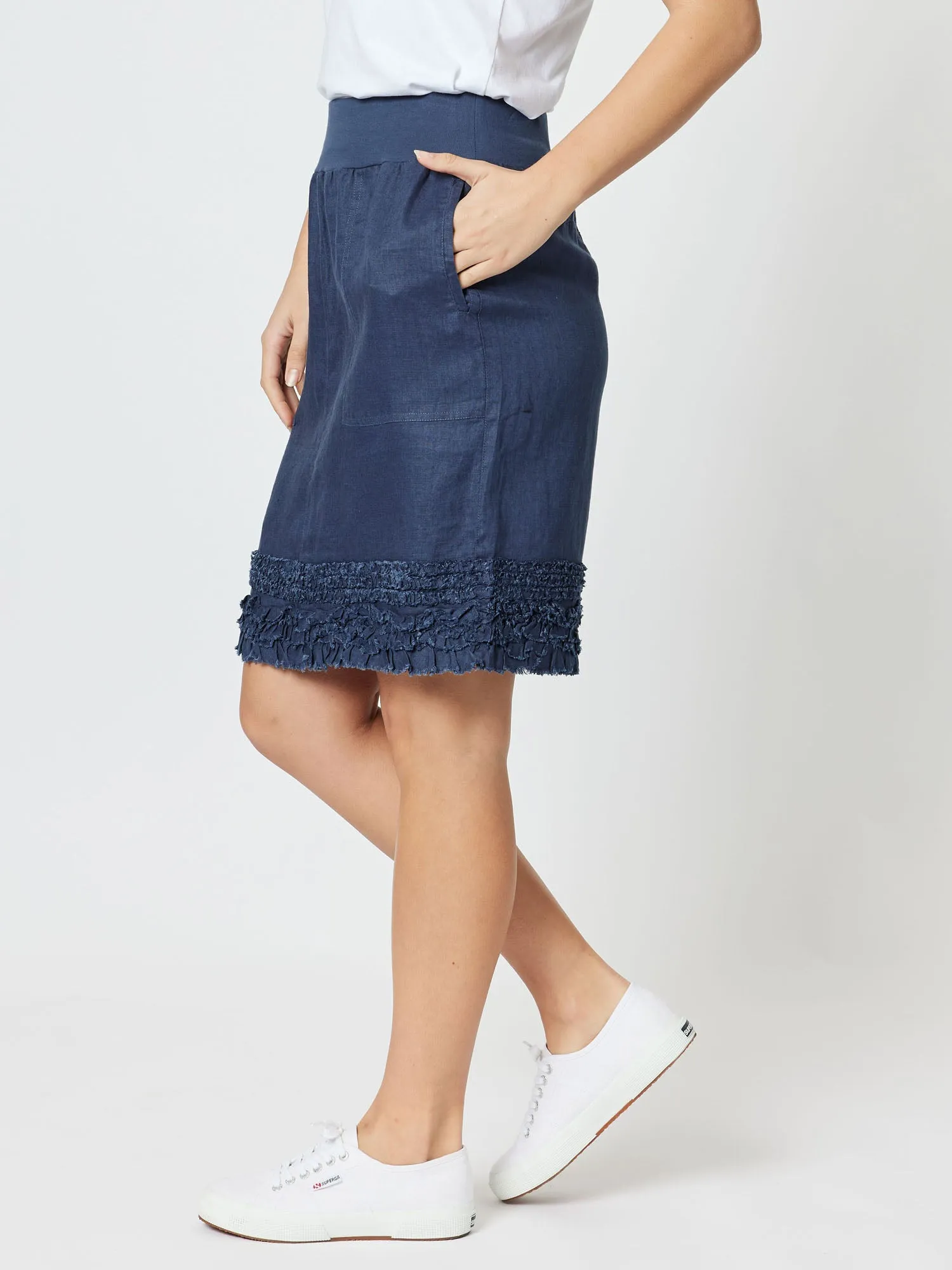 Ruffle Hem Linen Skirt - Marine sold by RC & Co product image thumbnail 3