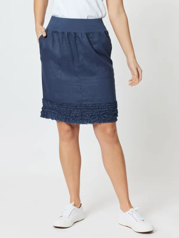Ruffle Hem Linen Skirt - Marine sold by RC & Co