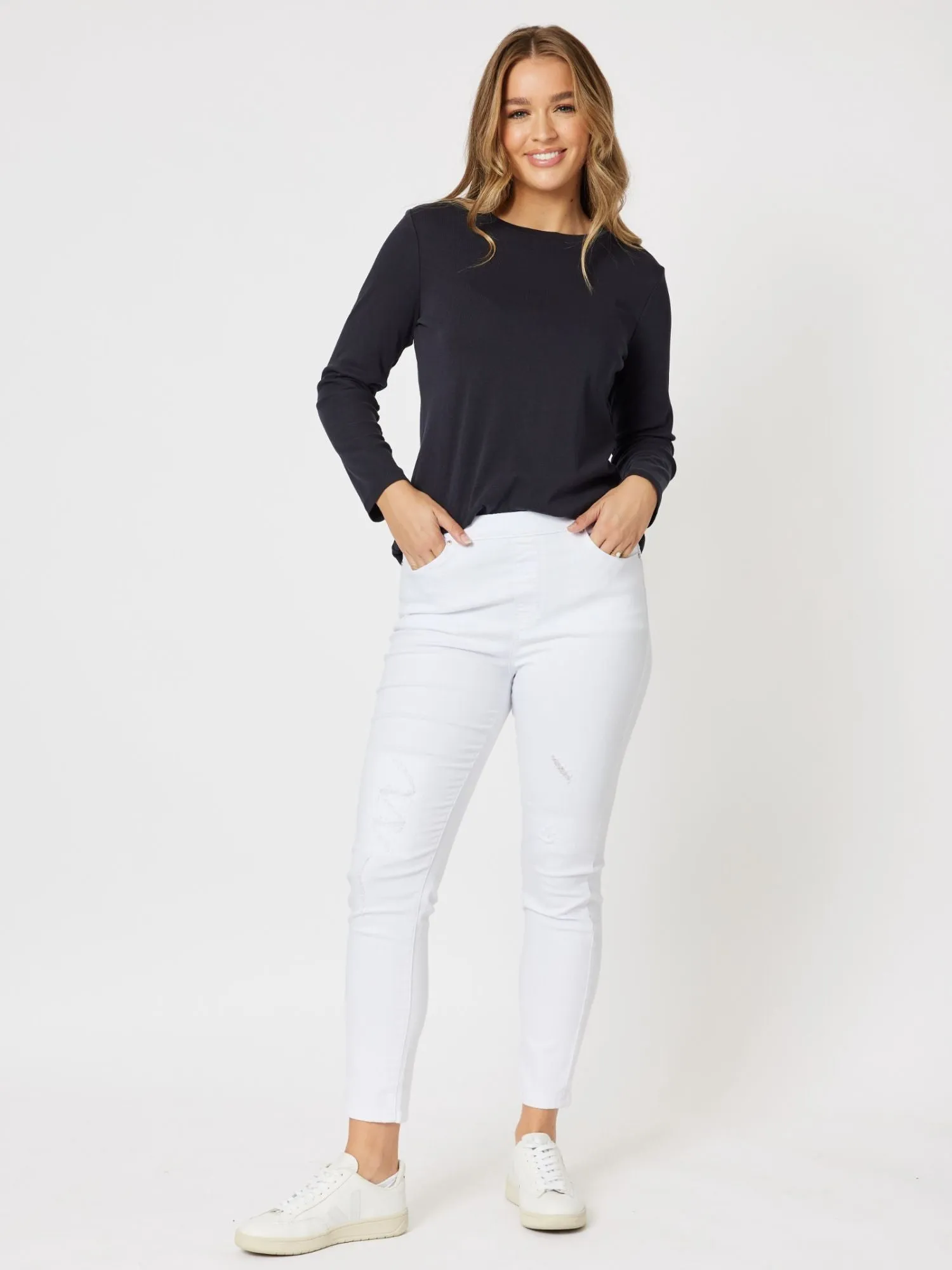Crew Neck Cotton Rib Long Sleeve Top - Navy sold by RC & Co product image thumbnail 2