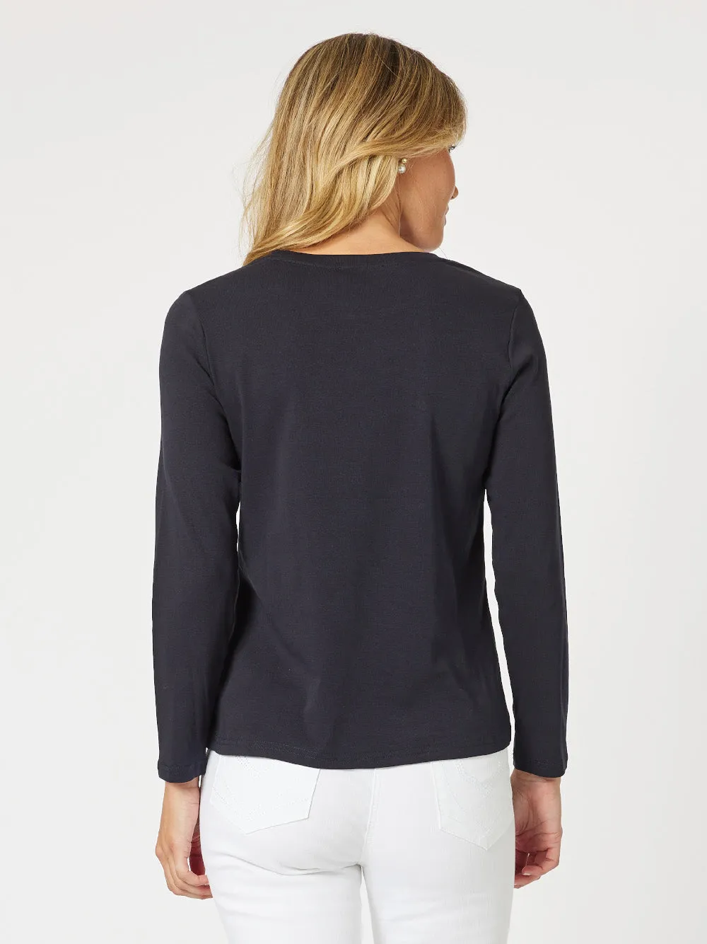 Crew Neck Cotton Rib Long Sleeve Top - Navy sold by RC & Co product image thumbnail 5