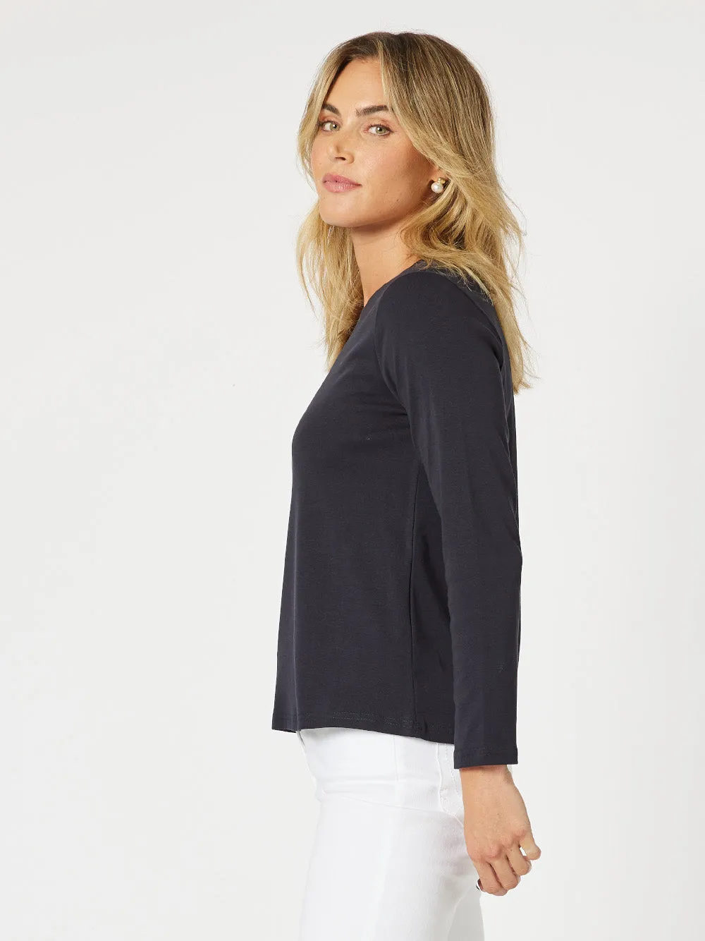 Crew Neck Cotton Rib Long Sleeve Top - Navy sold by RC & Co product image thumbnail 3