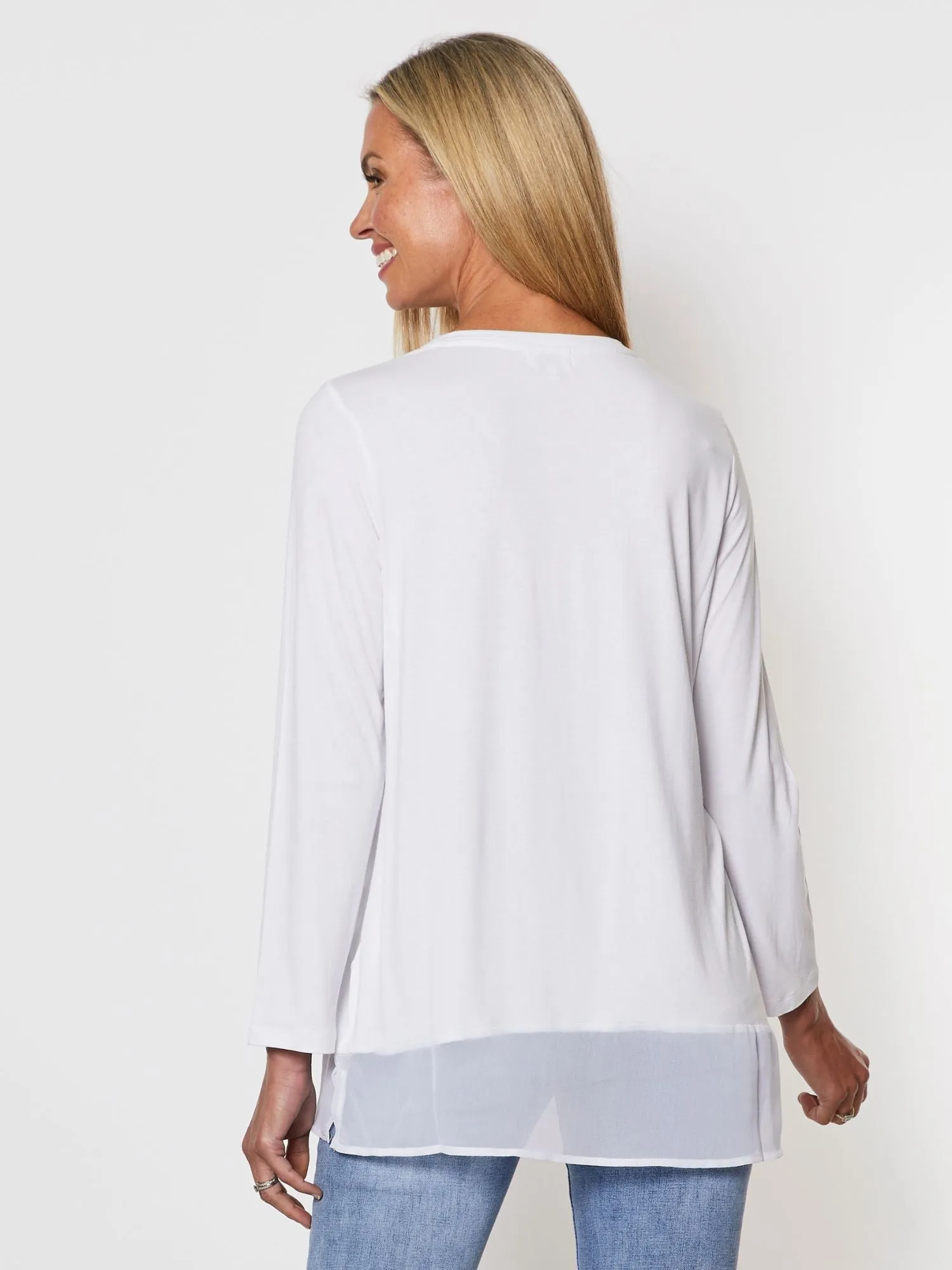 Long Sleeve Georgette Hem T-shirt - White sold by RC & Co product image thumbnail 4