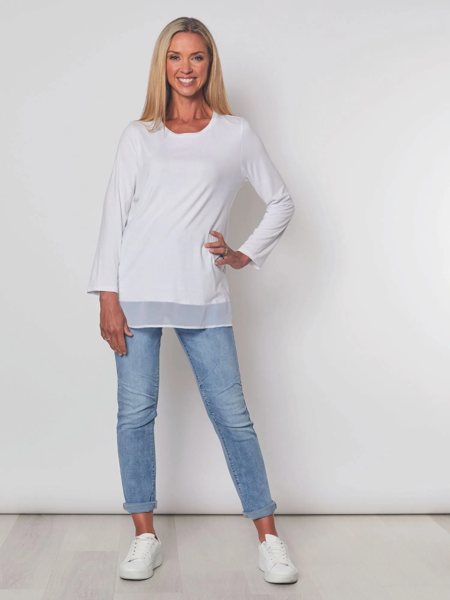 Long Sleeve Georgette Hem T-shirt - White sold by RC & Co product image thumbnail 2