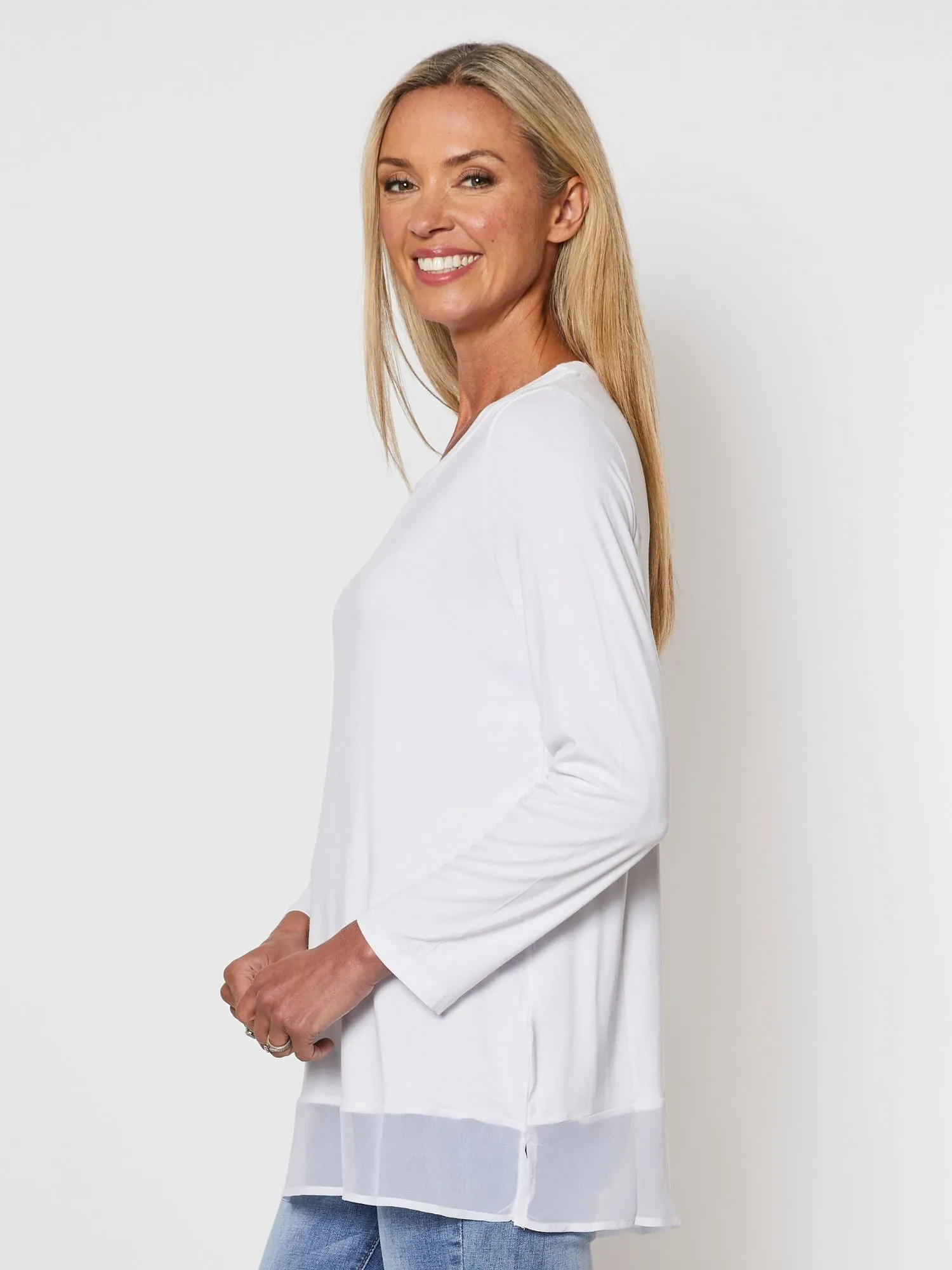 Long Sleeve Georgette Hem T-shirt - White sold by RC & Co product image thumbnail 3