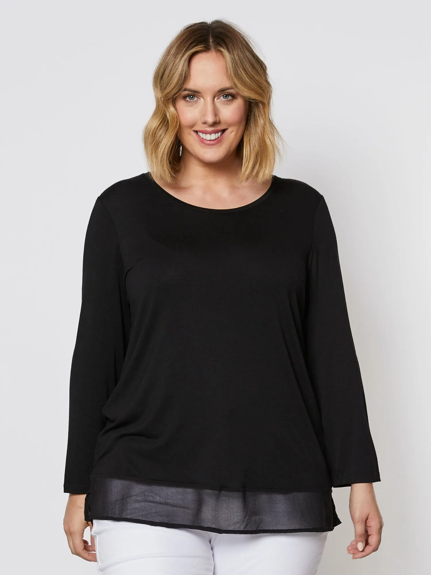 Long Sleeve Georgette Hem T-shirt - Black sold by RC & Co product image thumbnail 3