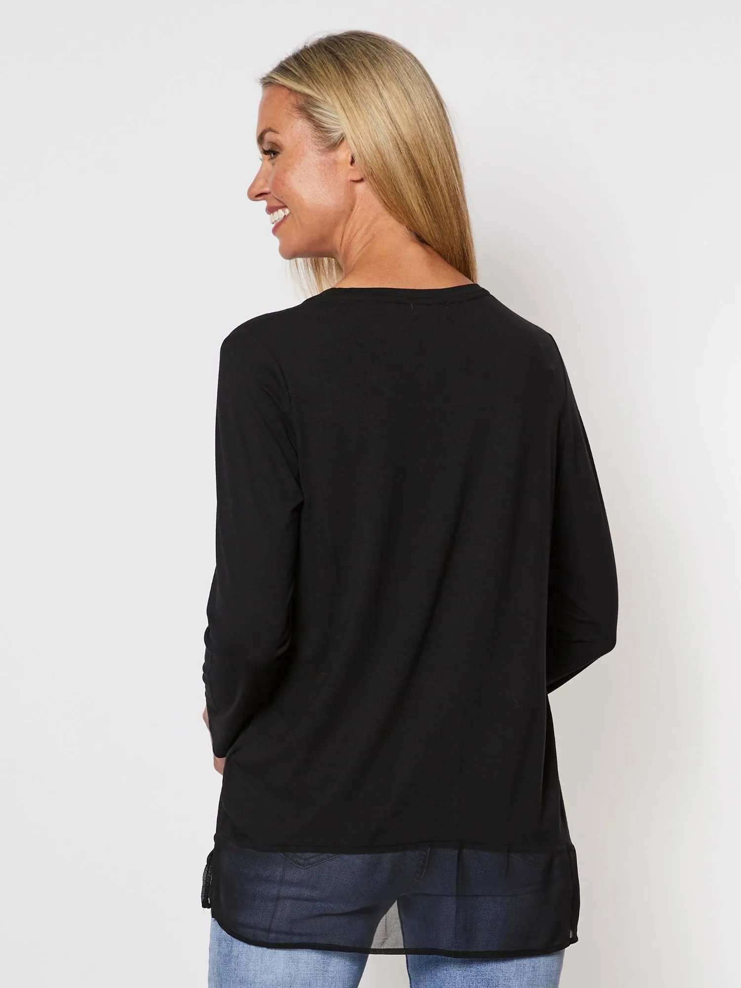Long Sleeve Georgette Hem T-shirt - Black sold by RC & Co product image thumbnail 5