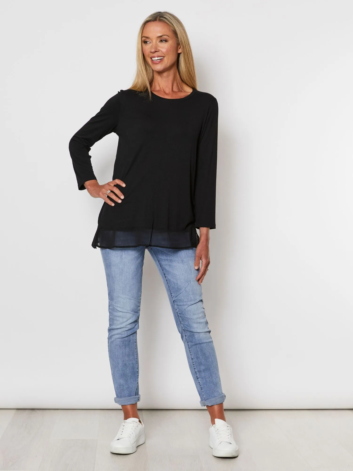 Long Sleeve Georgette Hem T-shirt - Black sold by RC & Co product image thumbnail 2