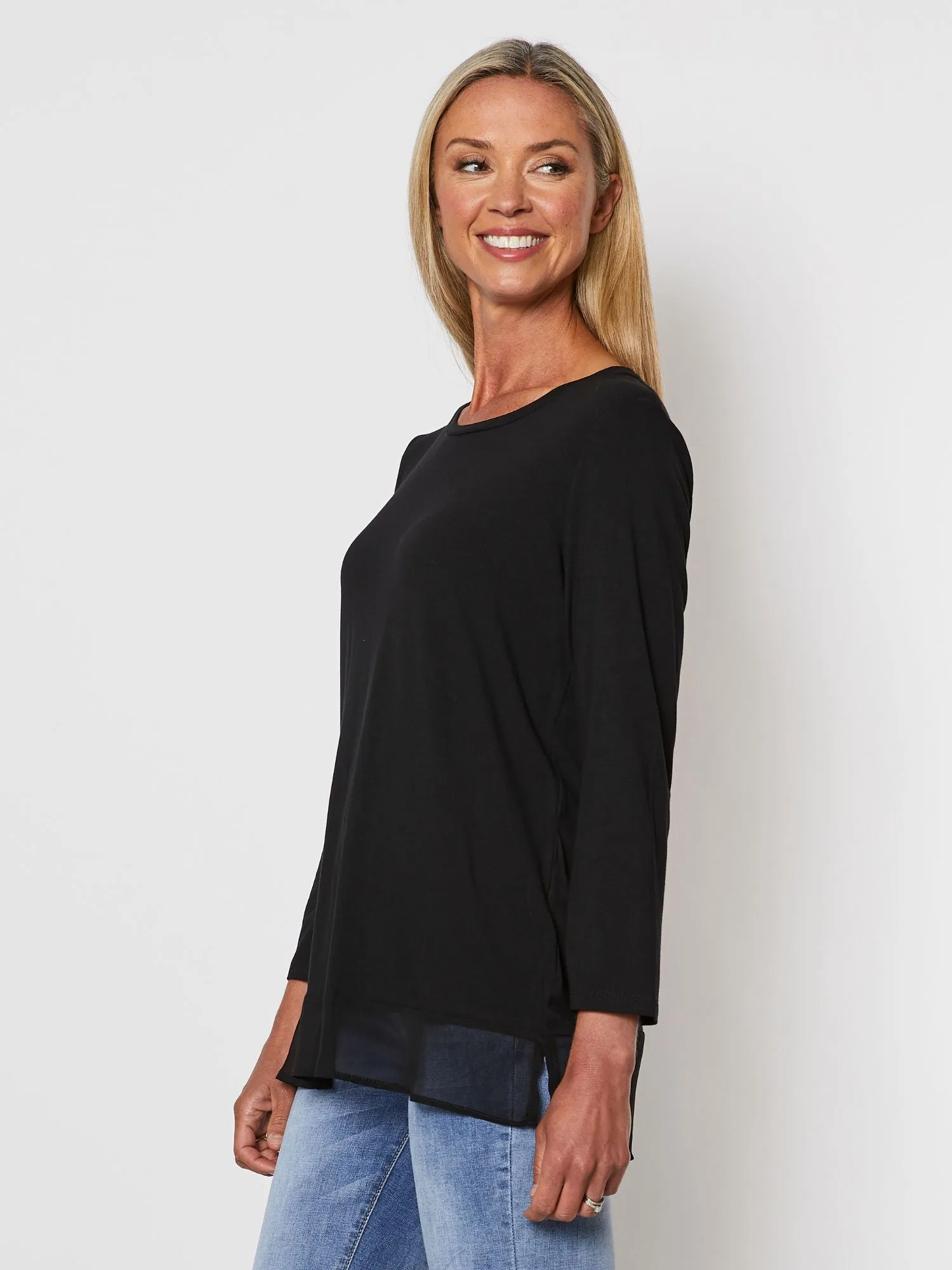 Long Sleeve Georgette Hem T-shirt - Black sold by RC & Co product image thumbnail 4