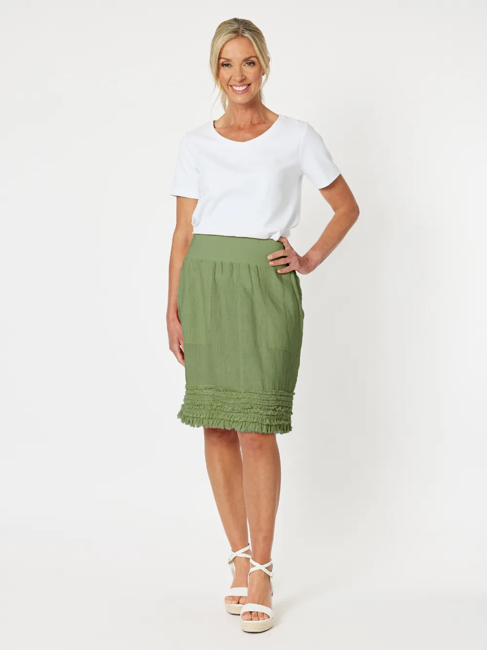Mimi Linen Ruffle Hem Skirt - Khaki sold by RC & Co product image thumbnail 2