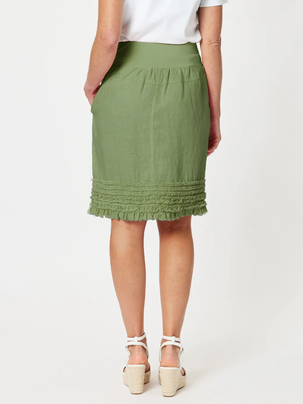 Mimi Linen Ruffle Hem Skirt - Khaki sold by RC & Co product image thumbnail 3