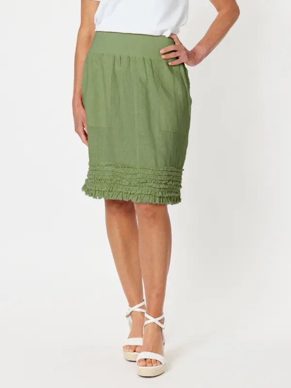 Mimi Linen Ruffle Hem Skirt - Khaki sold by RC & Co