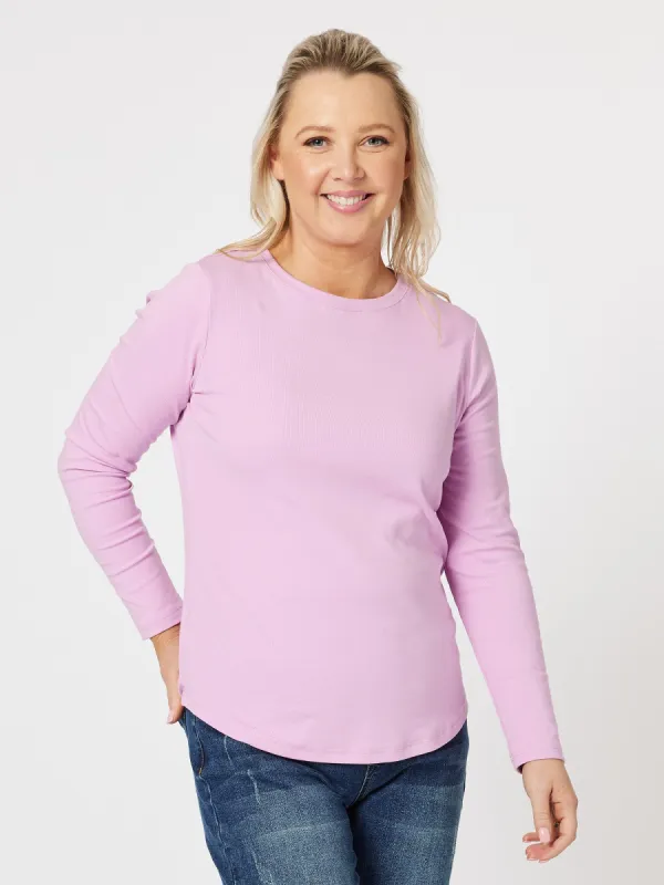 Crew Neck Cotton Rib Long Sleeve Top - Orchid sold by RC & Co