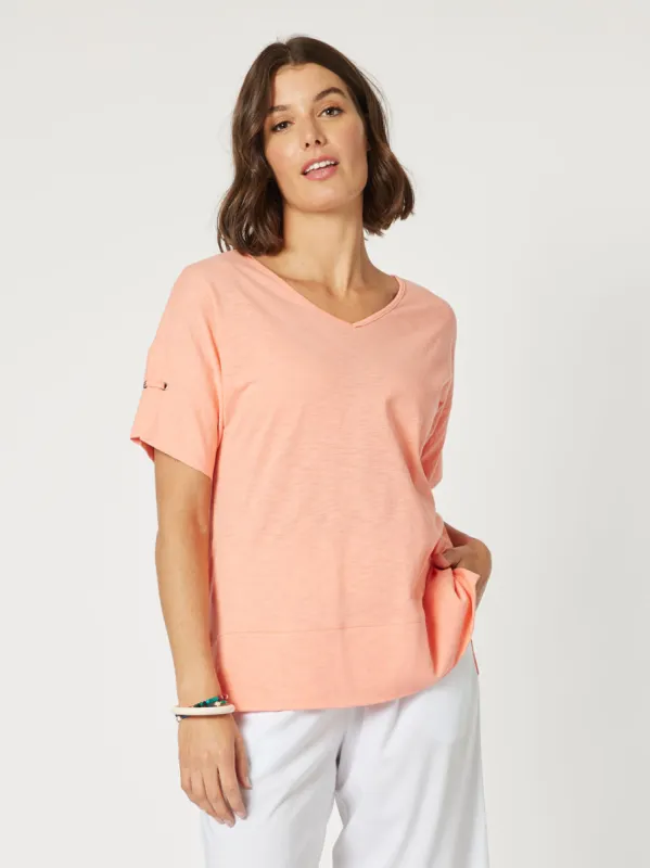 Bonnie Cotton V-neck T-shirt - Melon sold by RC & Co