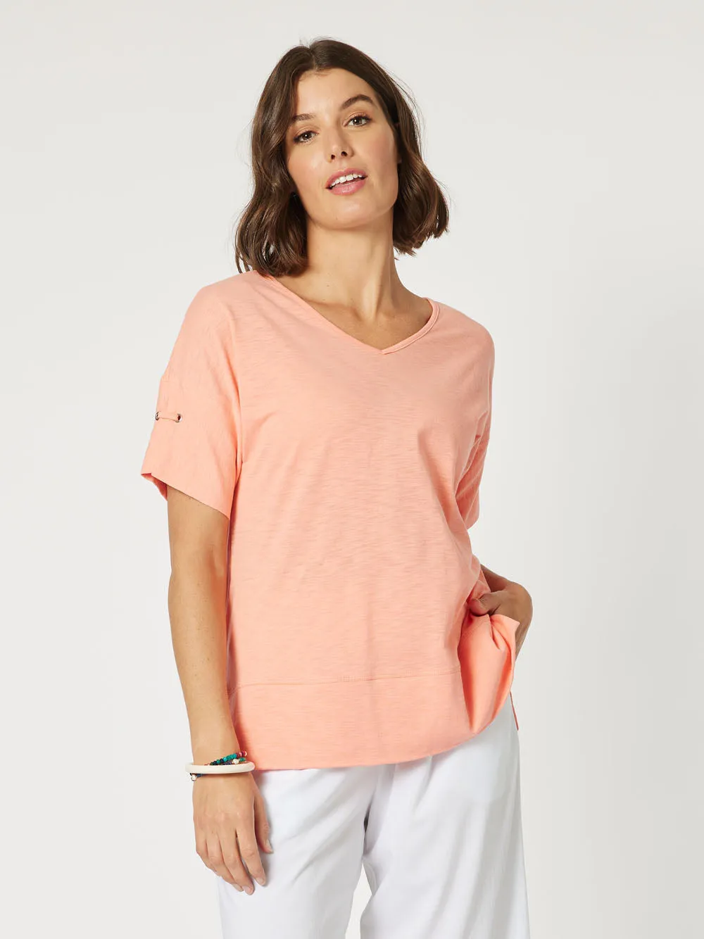 Bonnie Cotton V-neck T-shirt - Melon sold by RC & Co