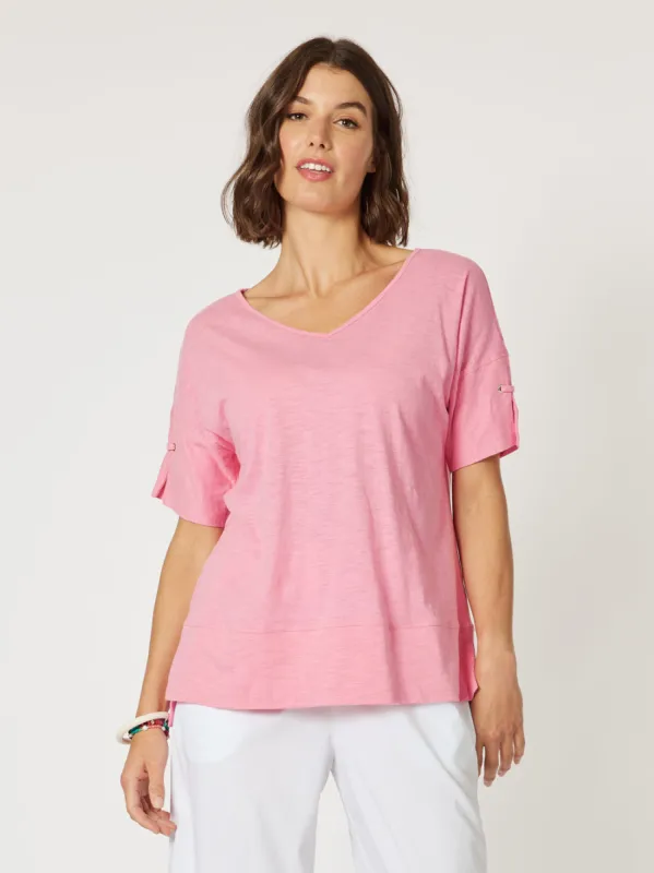Bonnie Cotton V-neck T-shirt - Pink sold by RC & Co