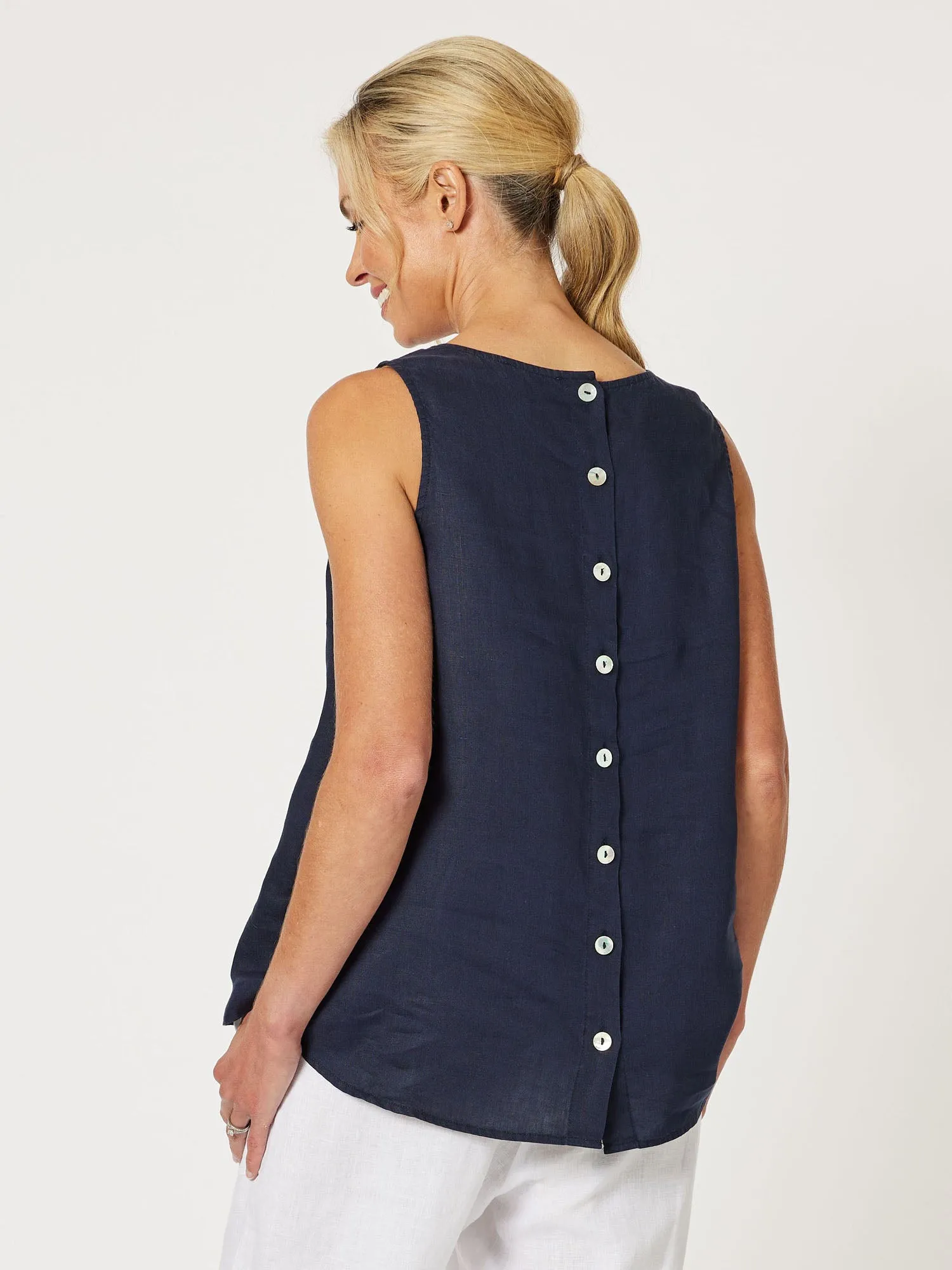 Bianca Linen Button Tank Top - Navy sold by RC & Co product image thumbnail 3