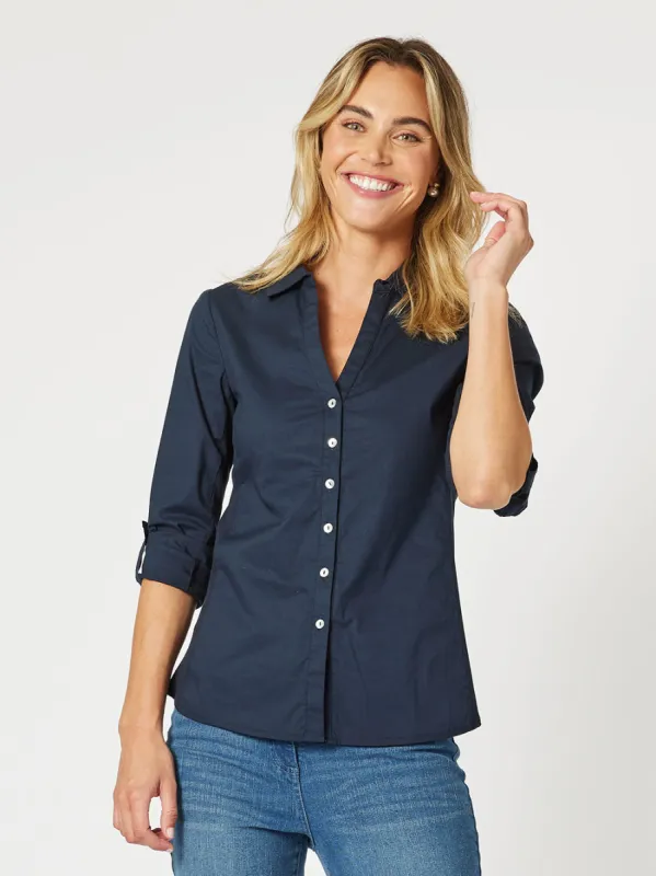 Emma Rib Detail Shirt - Navy sold by RC & Co