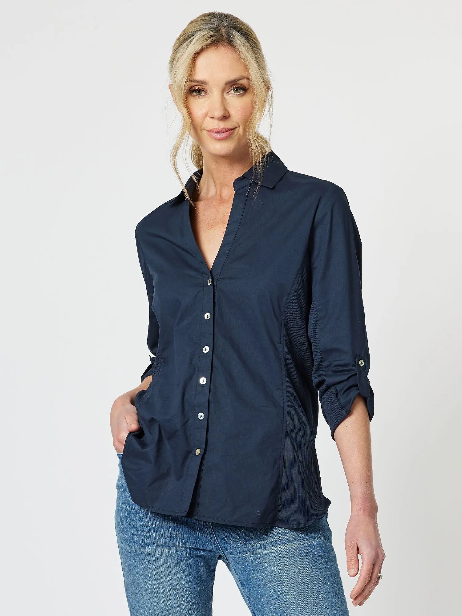 Emma Rib Detail Shirt - Navy sold by RC & Co product image thumbnail 3