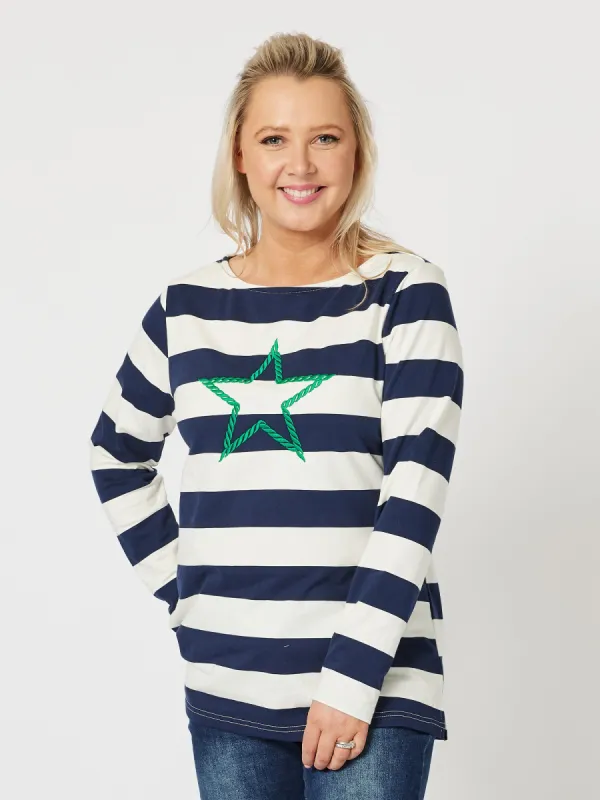 Clover Stripe Tee - Navy sold by RC & Co
